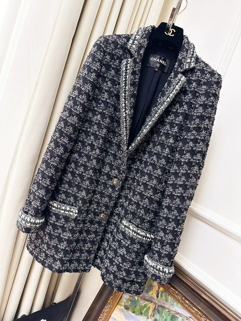 Chanel Chanel Black Silver Houndstooth Blazer Coat Size M / US 6-8 / IT 42-44 - 5 Thumbnail