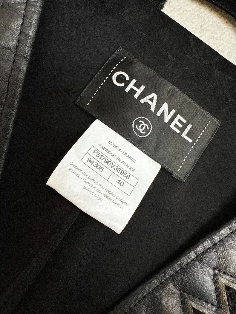 Chanel Chanel Black Wool Blend Jacket with Leather Trim Size L / US 10 / IT 46 - 3 Thumbnail