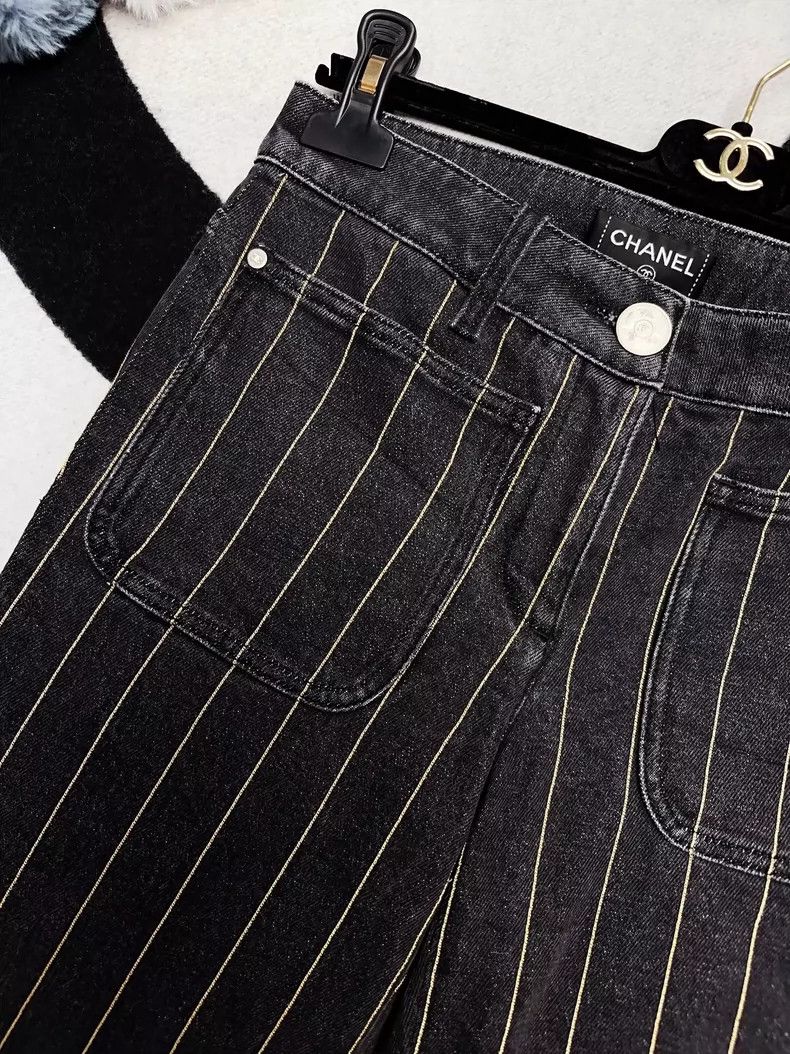 Chanel Chanel Gray Striped Straight-Leg Jeans Size 36 Size 36" / US 14 / IT 50 - 2 Thumbnail