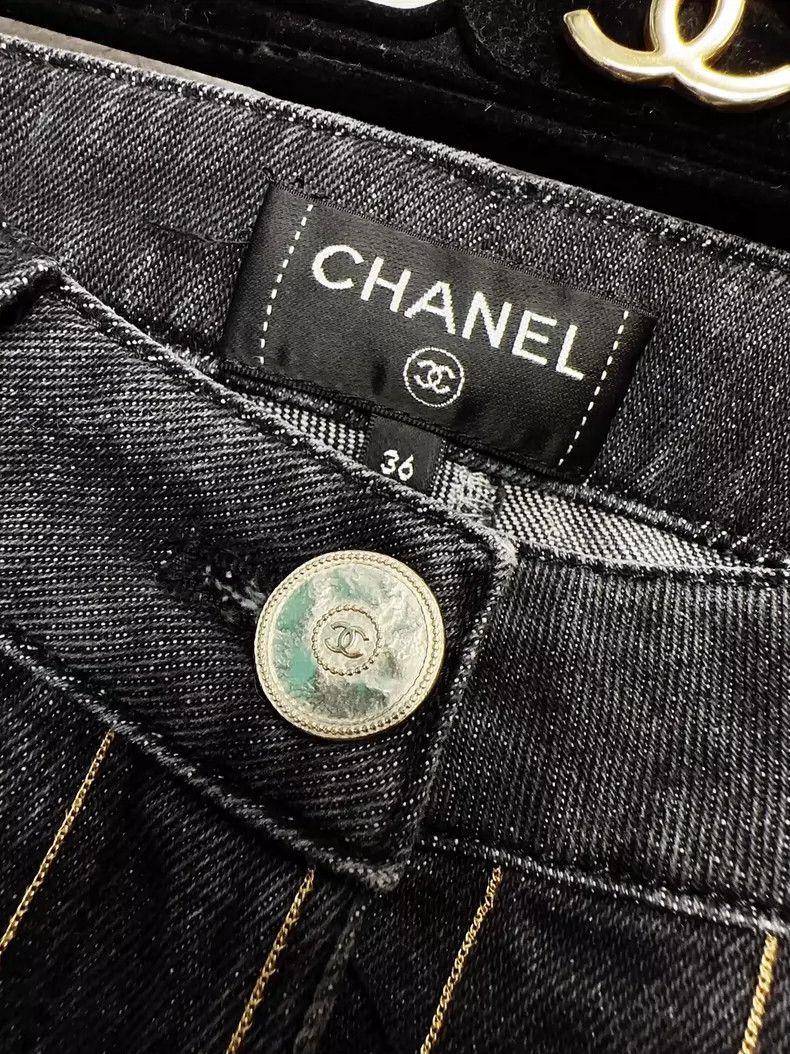 Chanel Chanel Gray Striped Straight-Leg Jeans Size 36 Size 36" / US 14 / IT 50 - 3 Thumbnail