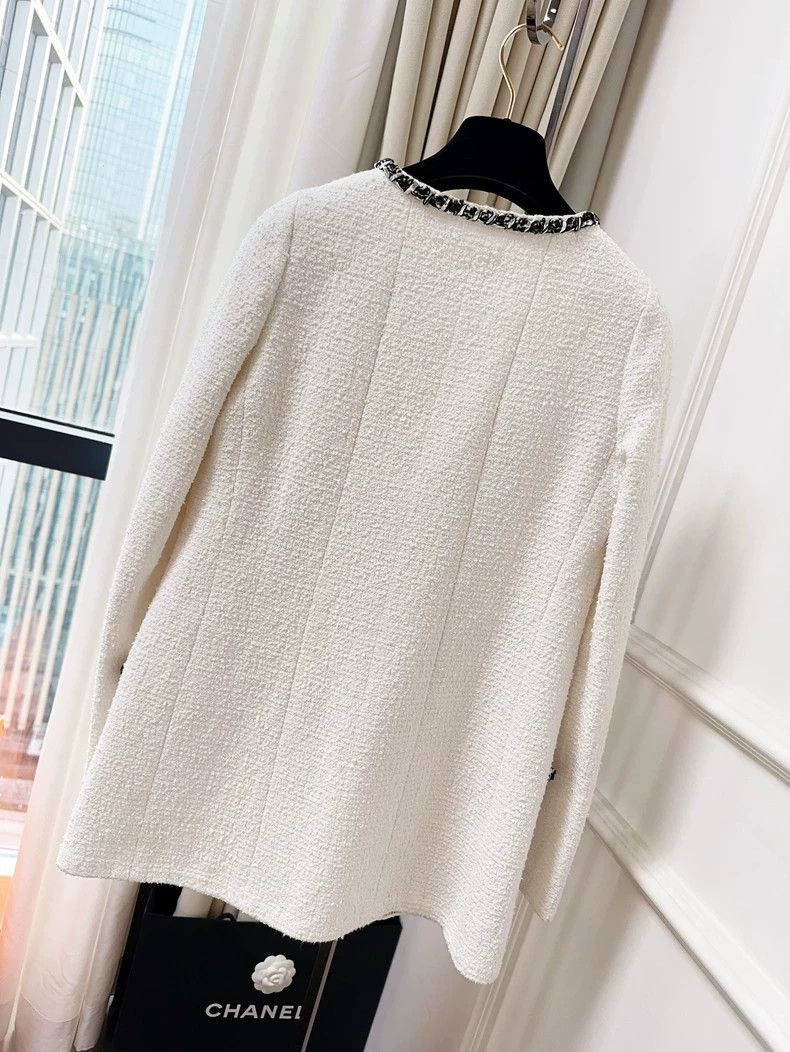 Chanel Chanel White Black Trim Long Coat Size XS / US 0-2 / IT 36-38 - 2 Thumbnail