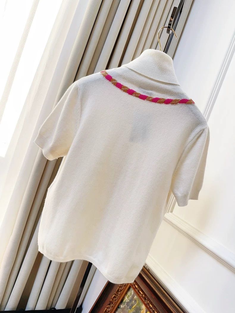 Chanel Chanel White Pink Gem Knit Turtleneck Top | Grailed