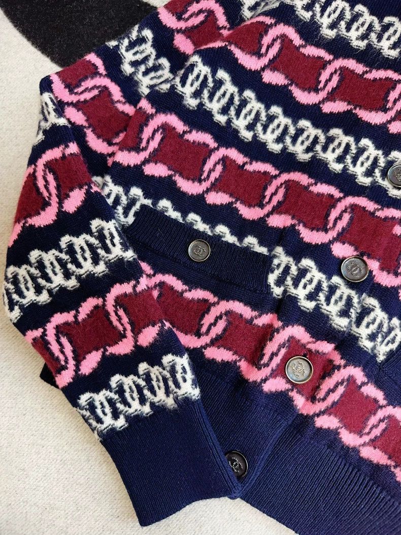 Chanel Chanel Striped Logo Cashmere Cardigan Navy Blue Size S / US 4 / IT 40 - 3 Thumbnail