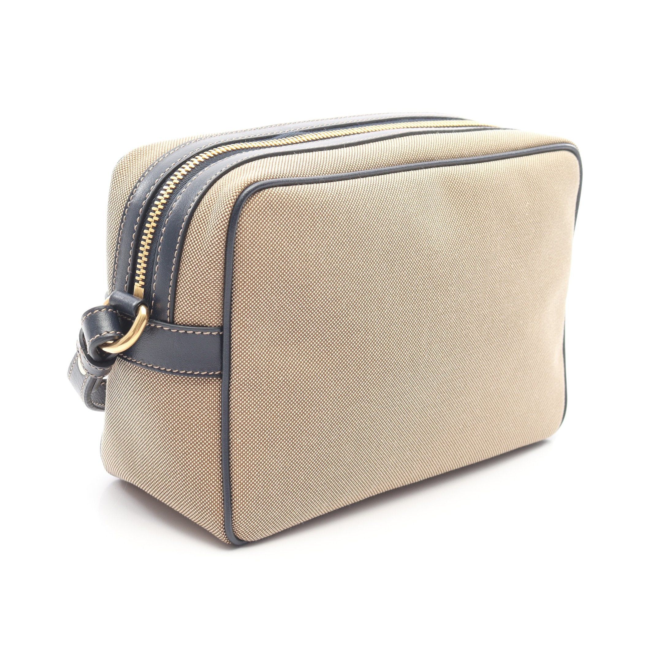 Prada Prada Logo Jacquard Shoulder Bag Canvas Leather Beige Navy Size ONE SIZE - 2 Thumbnail