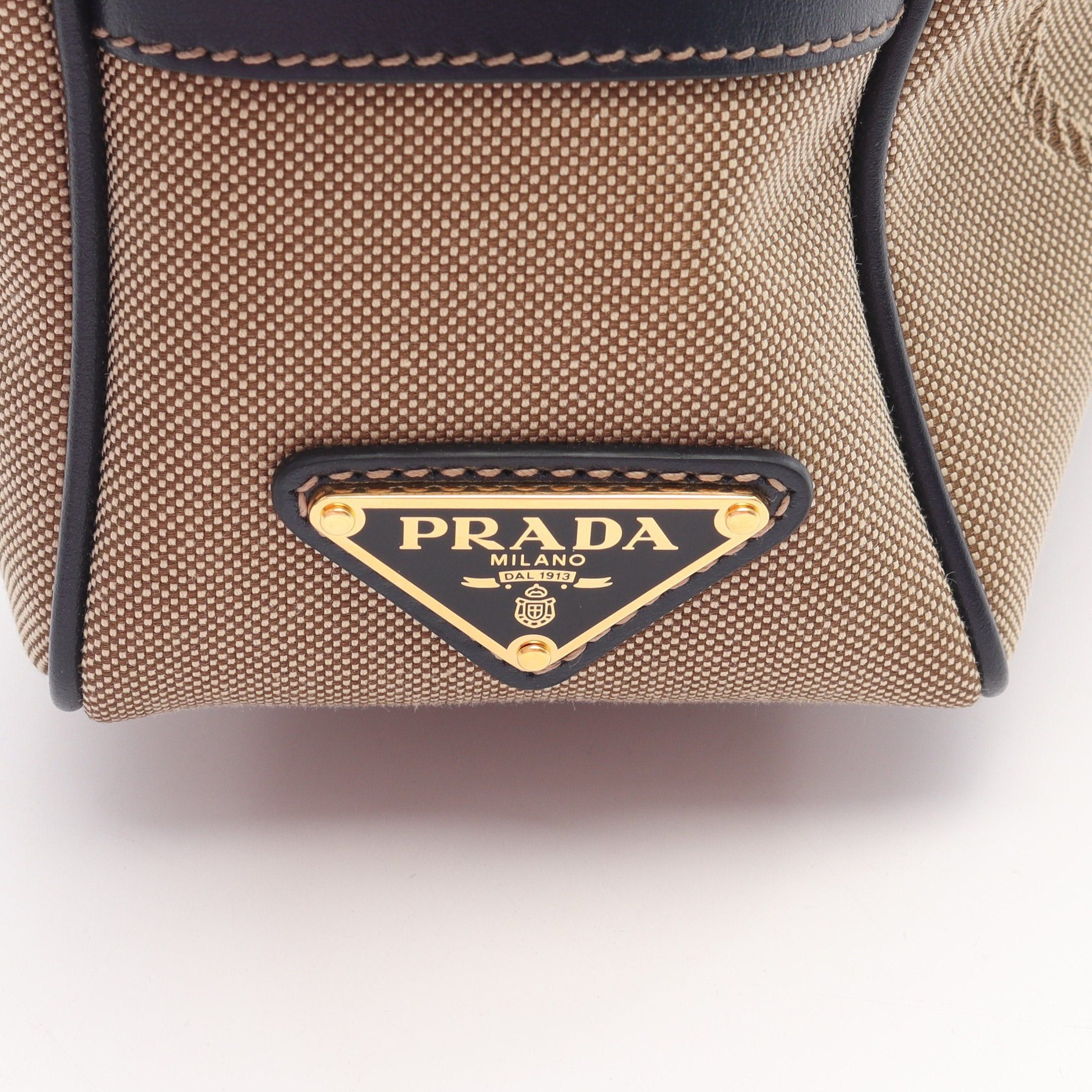 Prada Prada Logo Jacquard Shoulder Bag Canvas Leather Beige Navy Size ONE SIZE - 5 Thumbnail