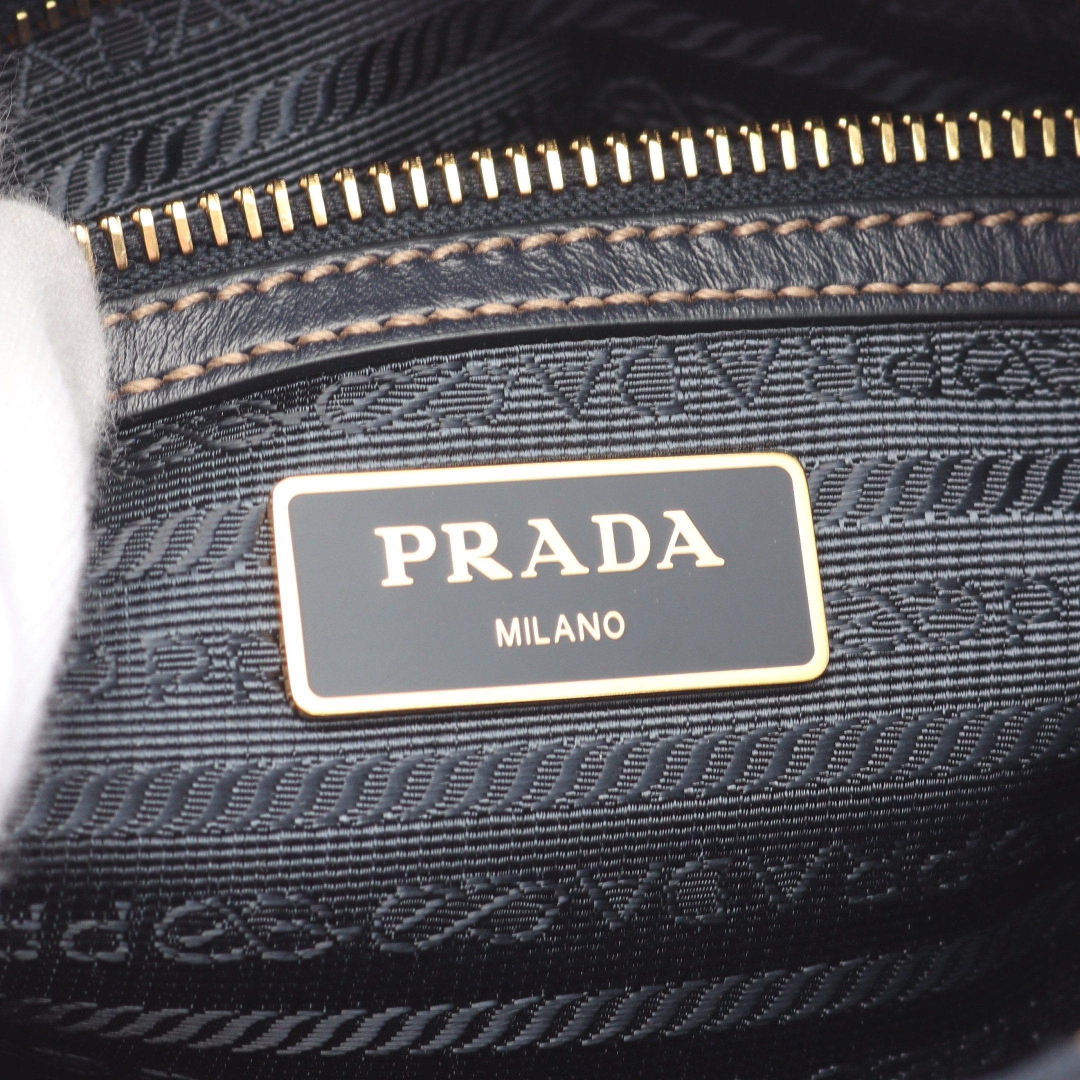 Prada Prada Logo Jacquard Shoulder Bag Canvas Leather Beige Navy Size ONE SIZE - 4 Thumbnail