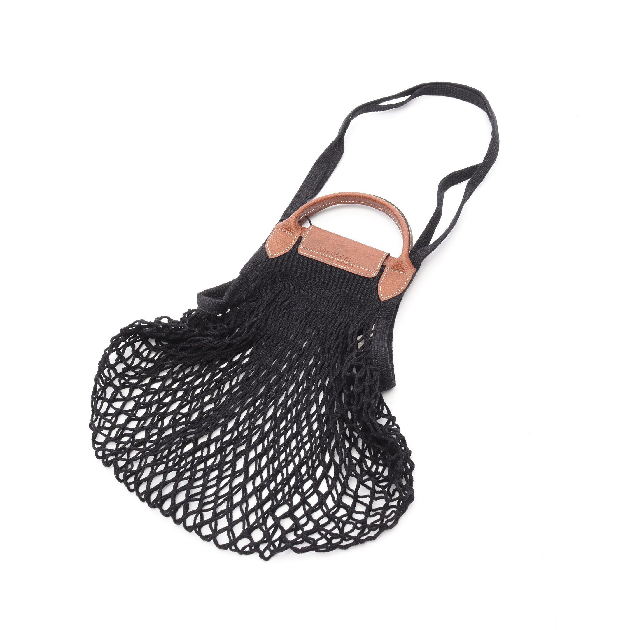 Longchamp Longchamp Le Pliage Filet Preage Shoulder Bag Cotton Leather Black Brown Size ONE SIZE - 2 Thumbnail