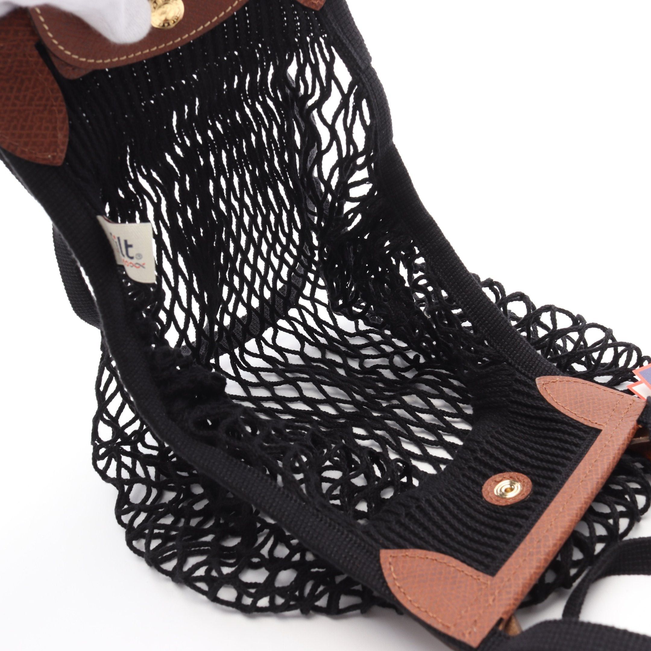 Longchamp Longchamp Le Pliage Filet Preage Shoulder Bag Cotton Leather Black Brown Size ONE SIZE - 3 Thumbnail
