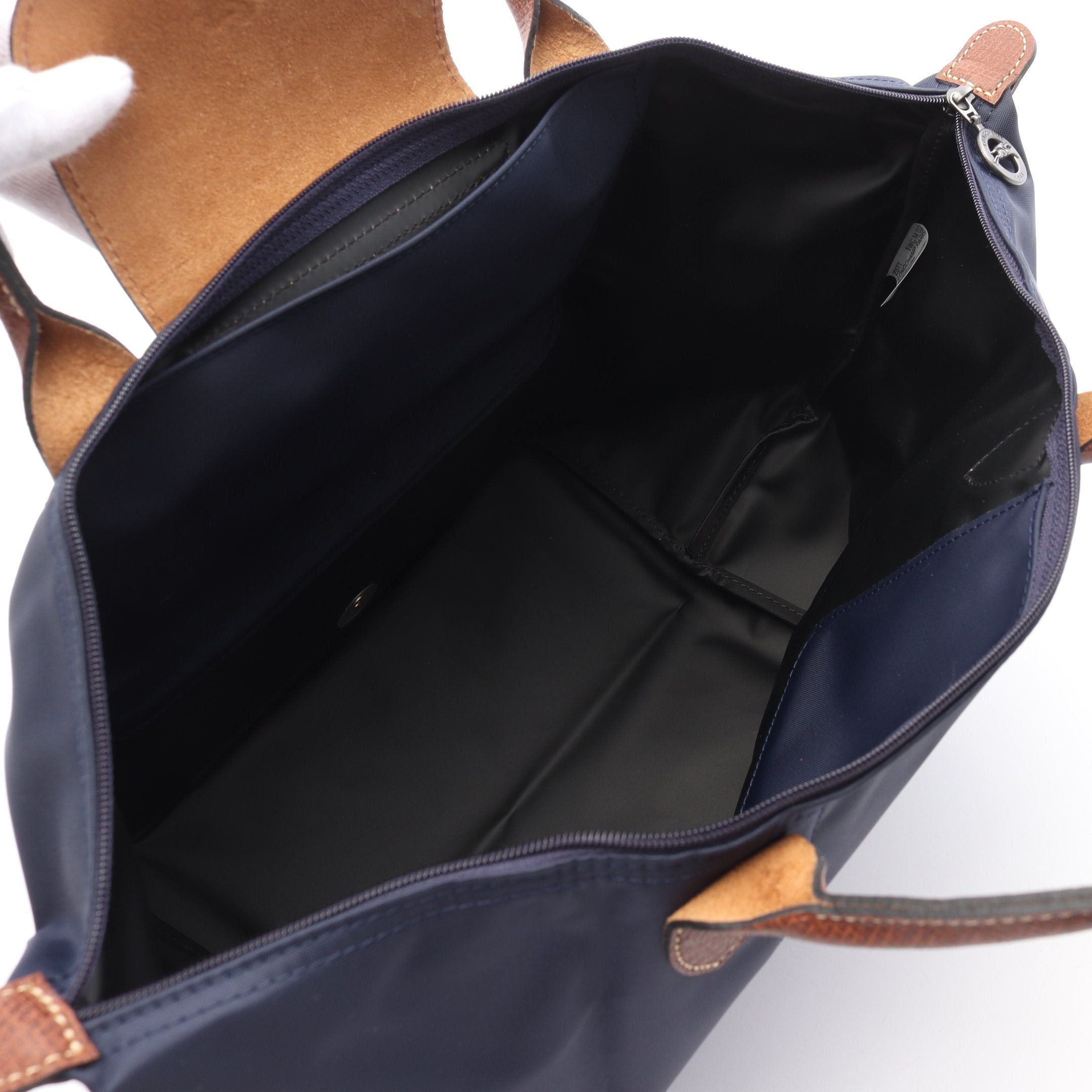 Longchamp Longchamp Le Pliage Original M Preage Top Handle Handbag Tote Bag Nylon Leather Navy Brown Size ONE SIZE - 3 Thumbnail