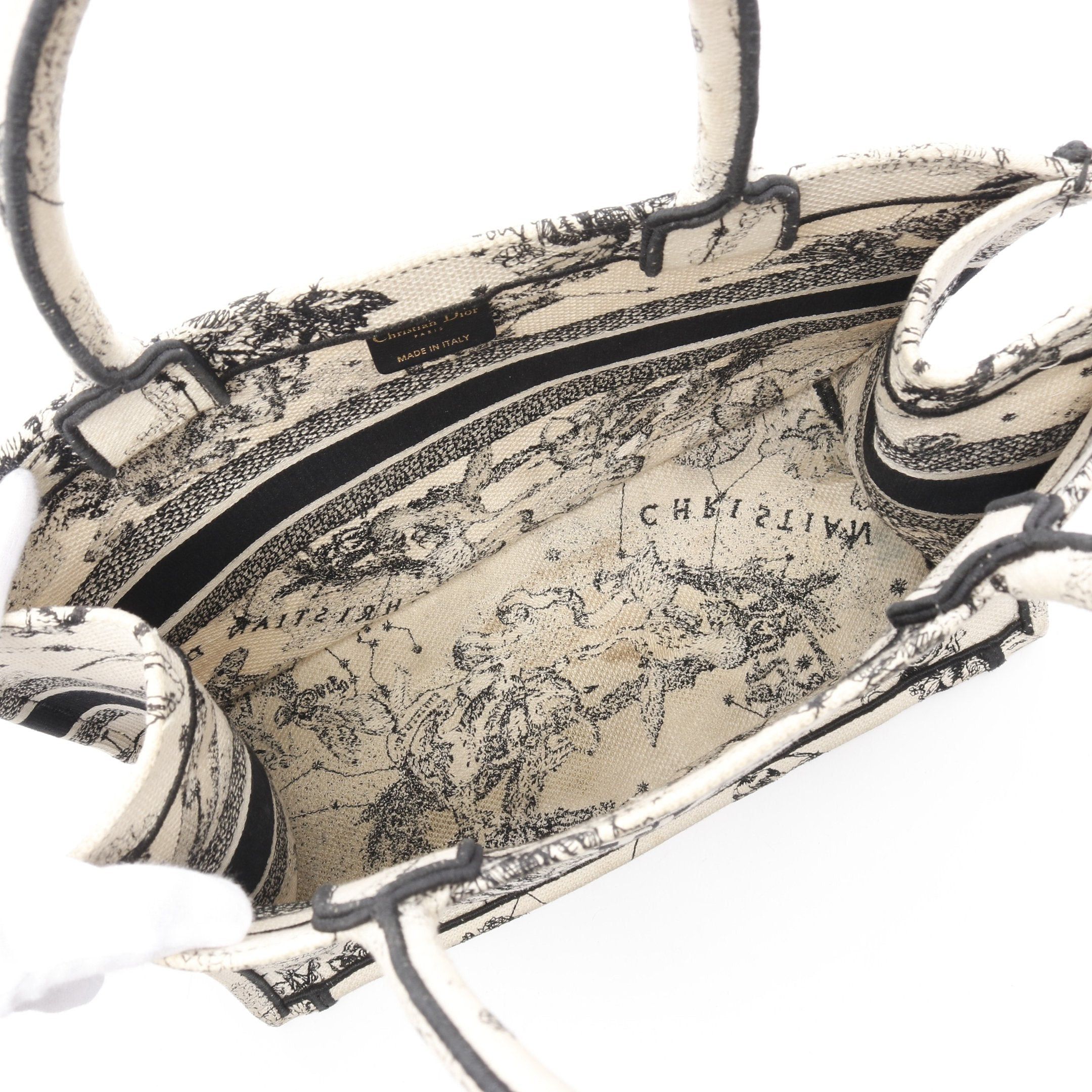 Dior Dior Book Tote Dior Zodiac Medium Handbag Bag Canvas Off White Black Size ONE SIZE - 3 Thumbnail