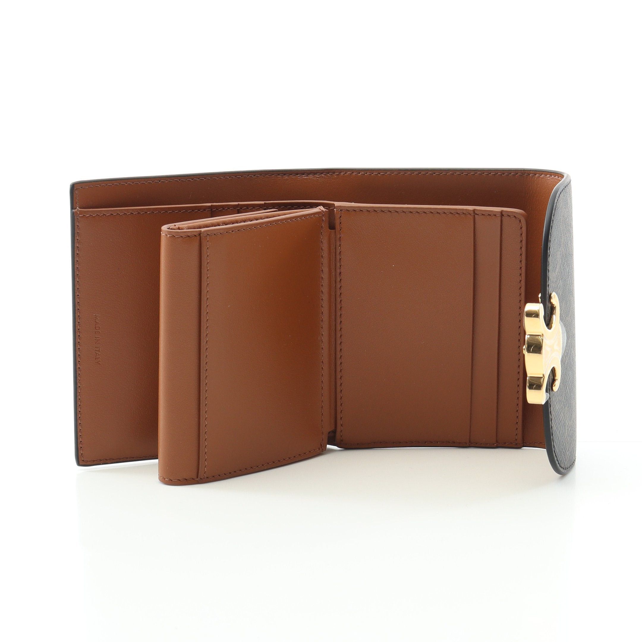 Celine Celine Small Triomphe Wallet Trifold Leather Black Brown Size ONE SIZE - 4 Thumbnail
