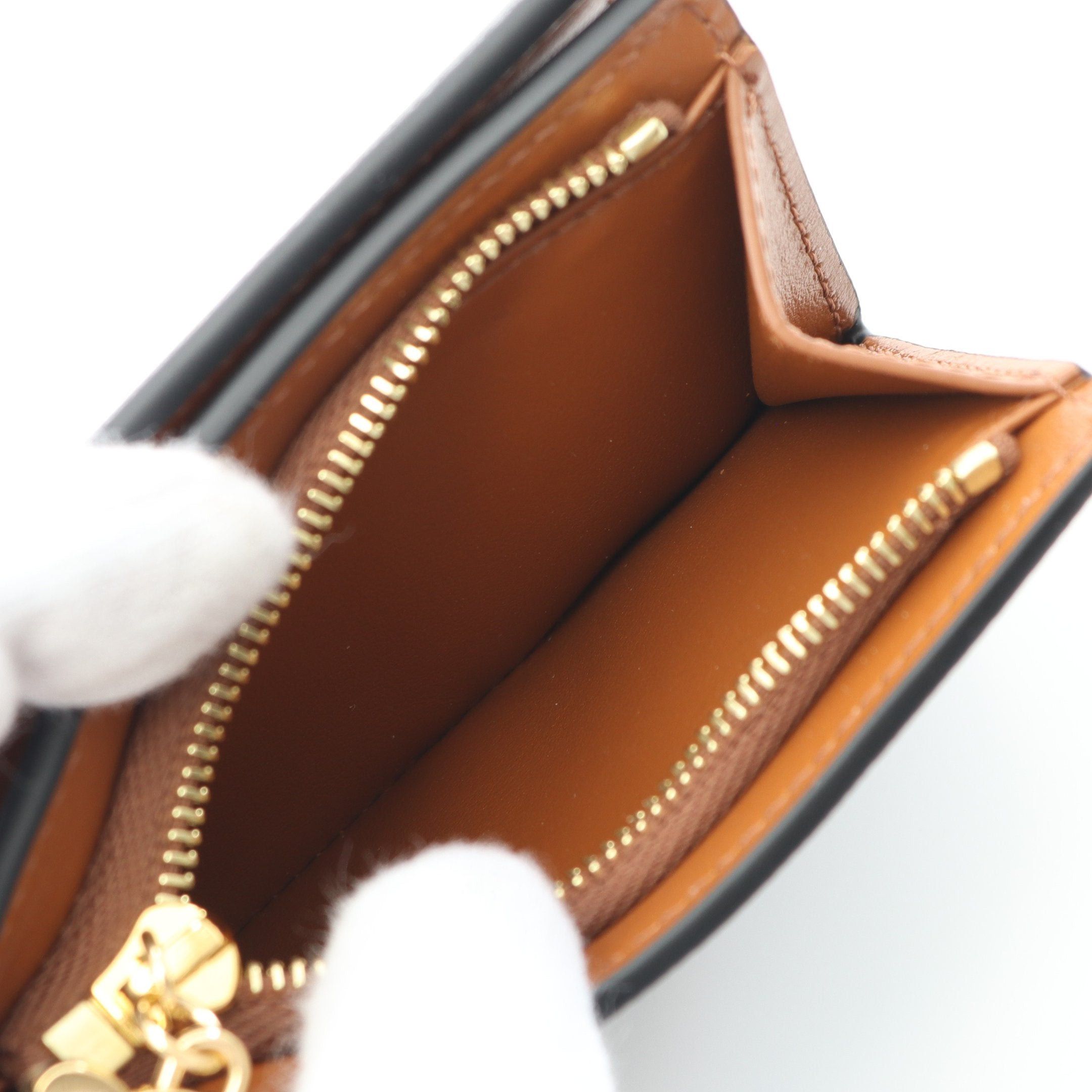 Celine Celine Compact Wallet Triomphe Charm Canvas Tongue Bi-Fold Black Brown Size ONE SIZE - 5 Thumbnail