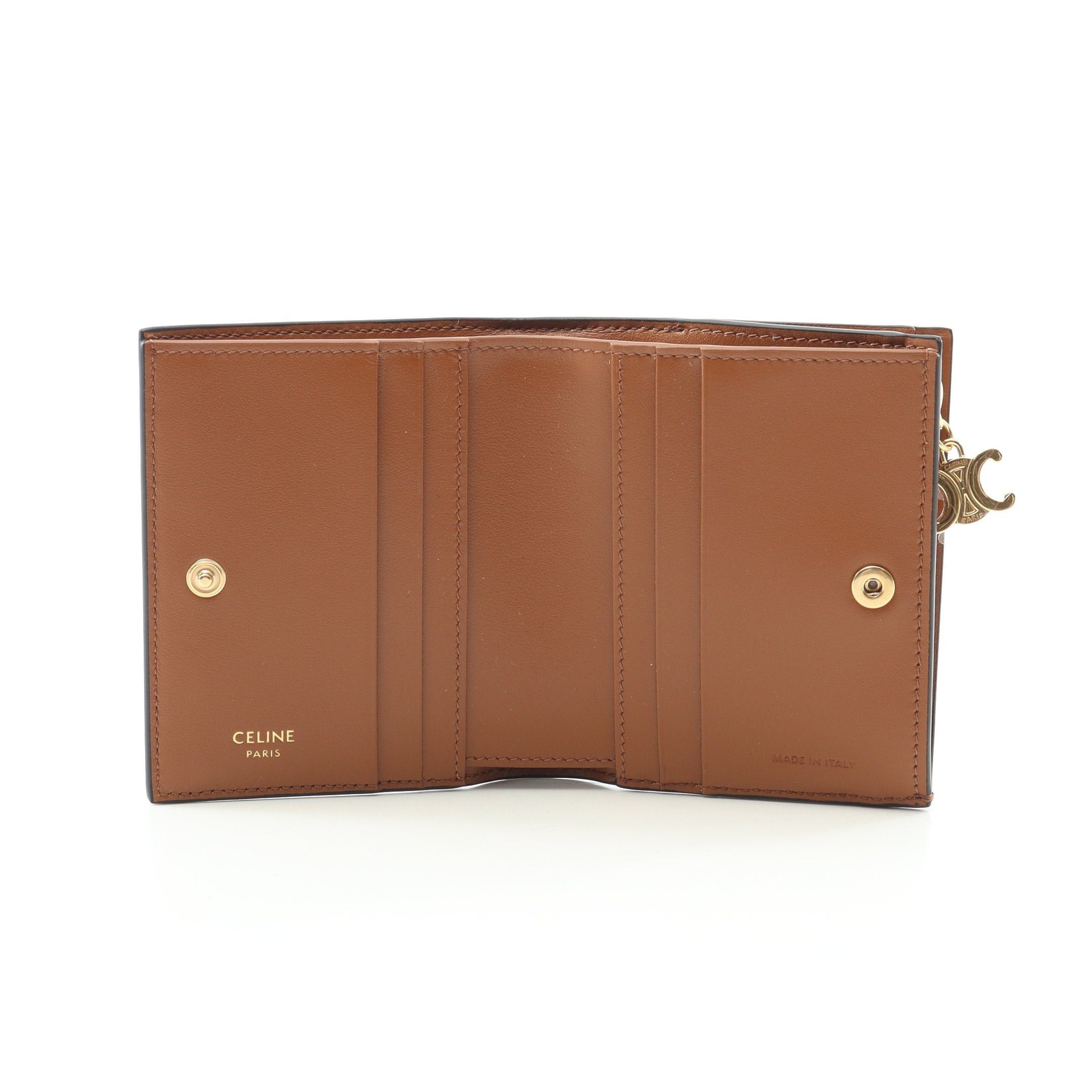 Celine Celine Compact Wallet Triomphe Charm Canvas Tongue Bi-Fold Black Brown Size ONE SIZE - 3 Thumbnail