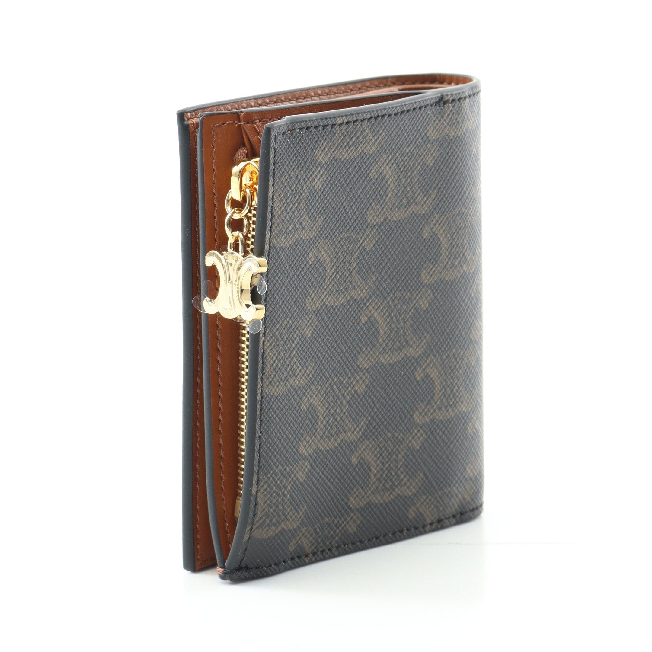 Celine Celine Compact Wallet Triomphe Charm Canvas Tongue Bi-Fold Black Brown Size ONE SIZE - 2 Thumbnail