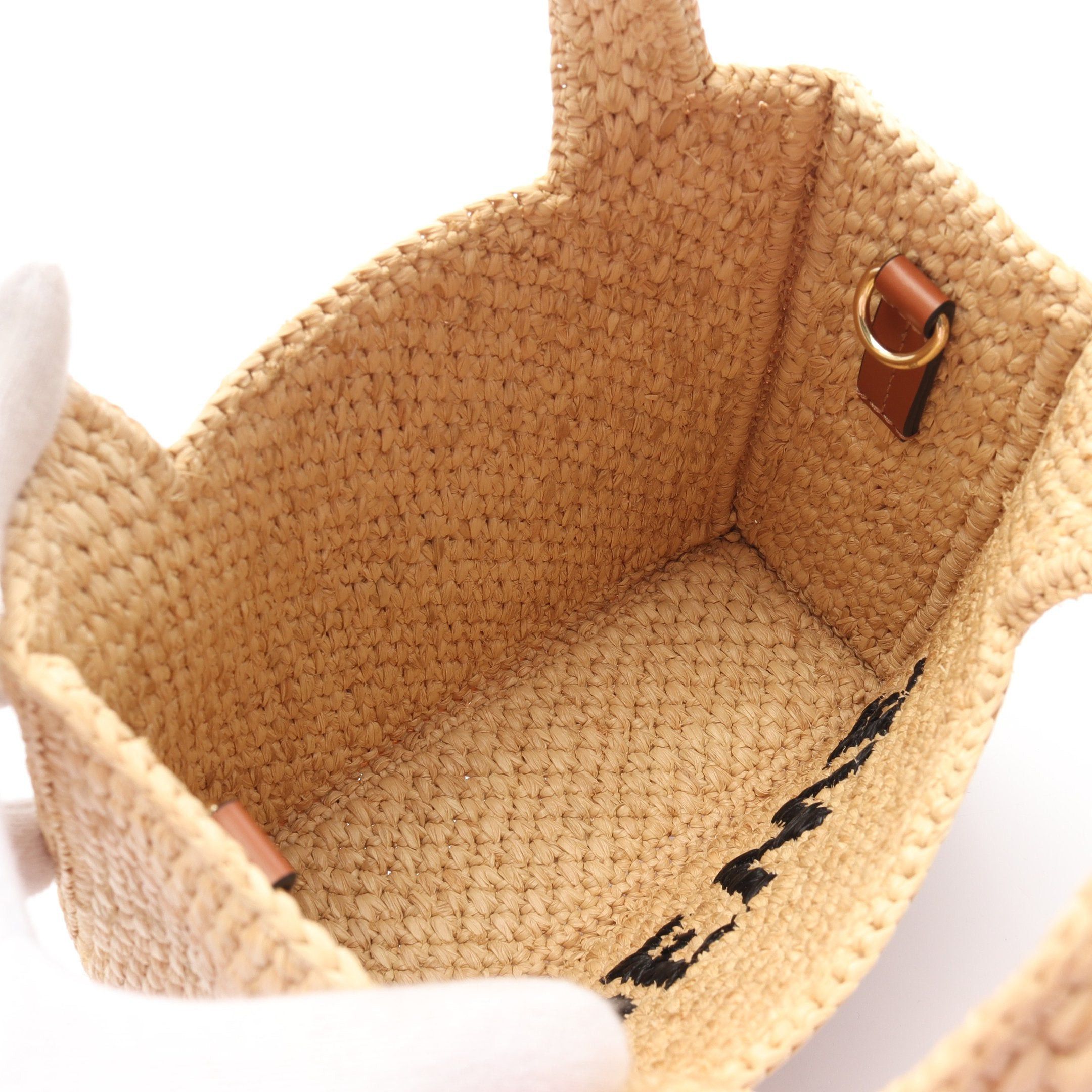 Loewe Loewe Font Tote Mini Handbag Bag Raffia Leather Beige Brown Size ONE SIZE - 3 Thumbnail
