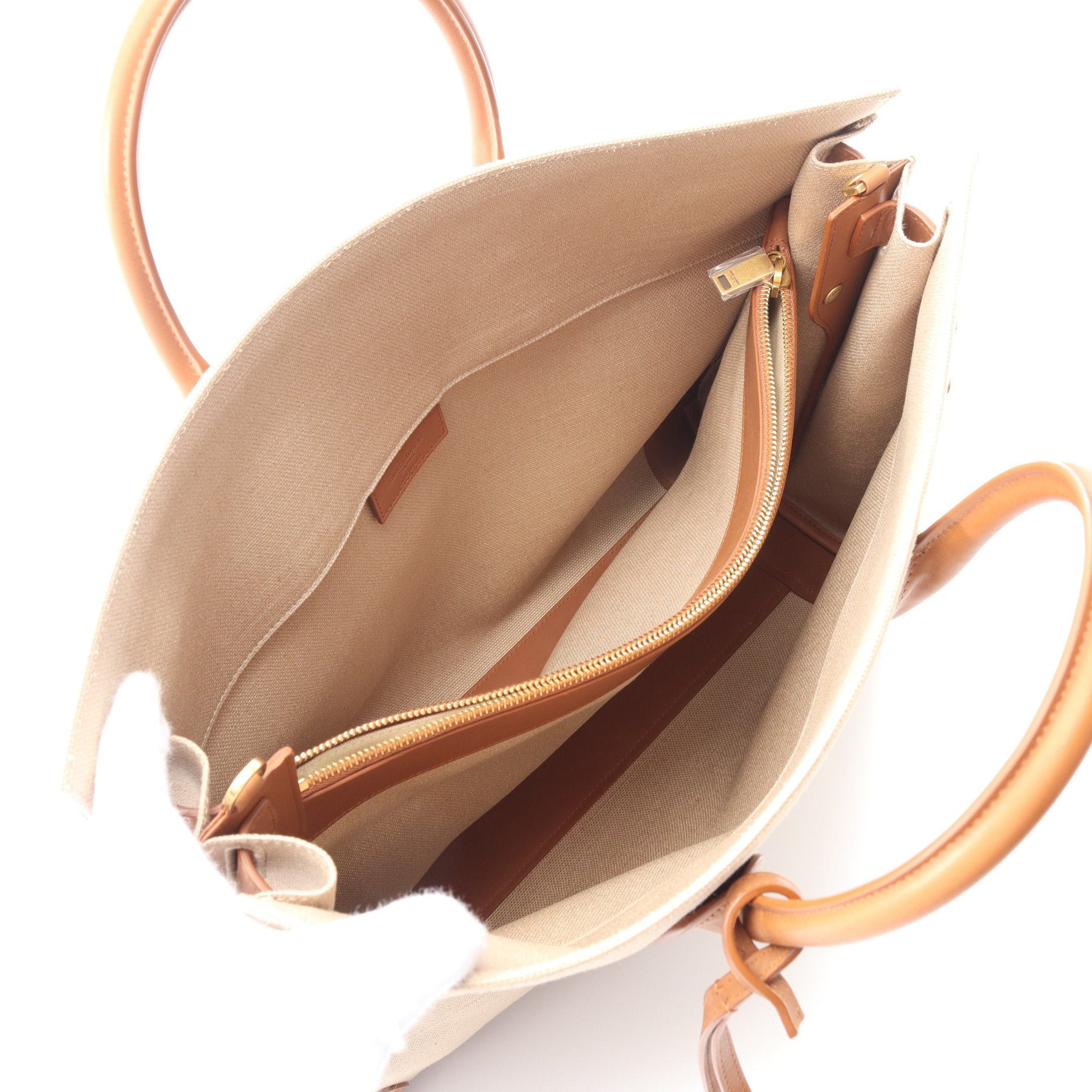 Yves Saint Laurent Yves Saint Laurent Sac De Jour Shin Large Handbag Tote Bag Canvas Leather Beige Light Brown Size ONE SIZE - 3 Thumbnail
