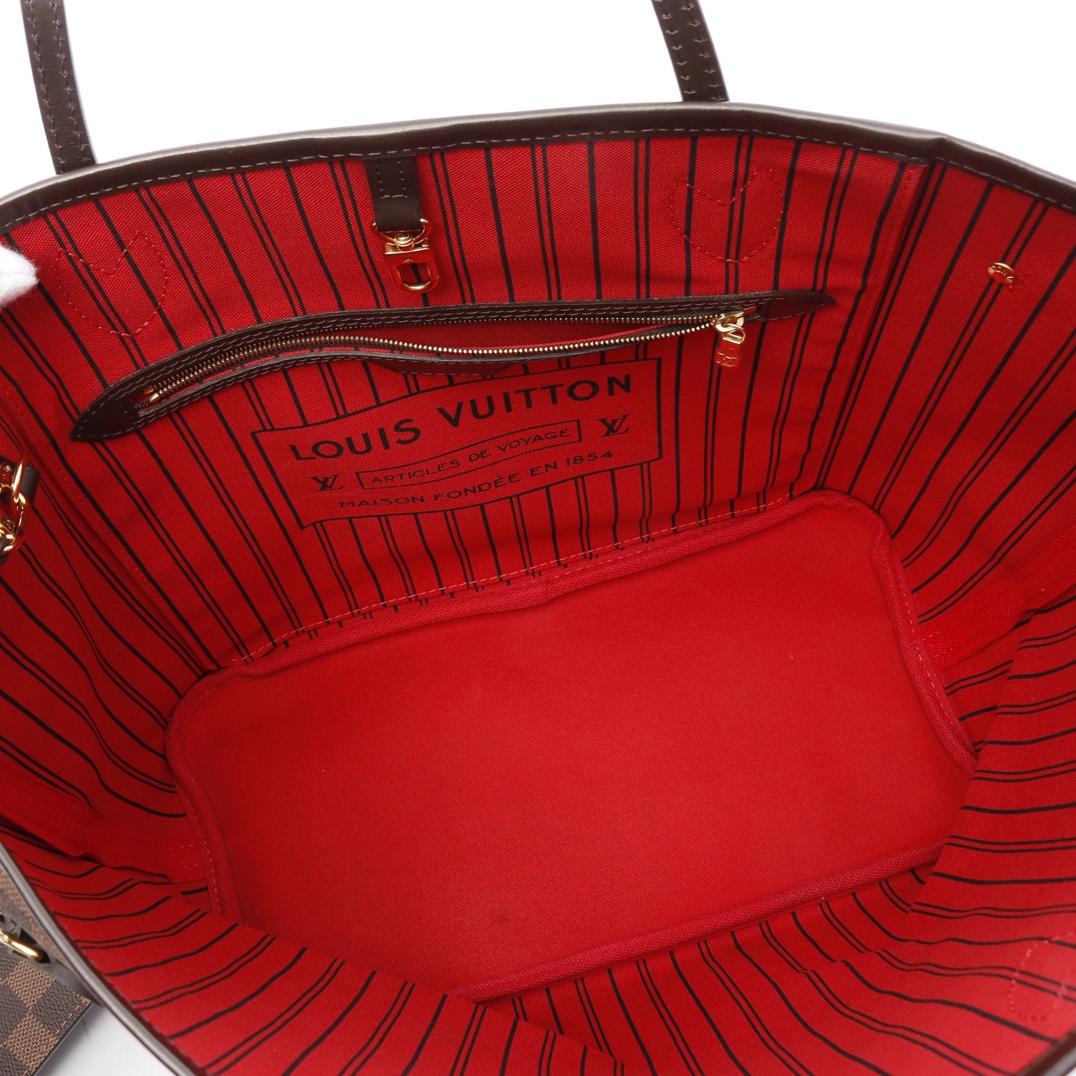 Louis Vuitton Louis Vuitton Neverfull Mm Damier Ebene Cerise Shoulder Bag Tote Leather Brown Size ONE SIZE - 3 Thumbnail