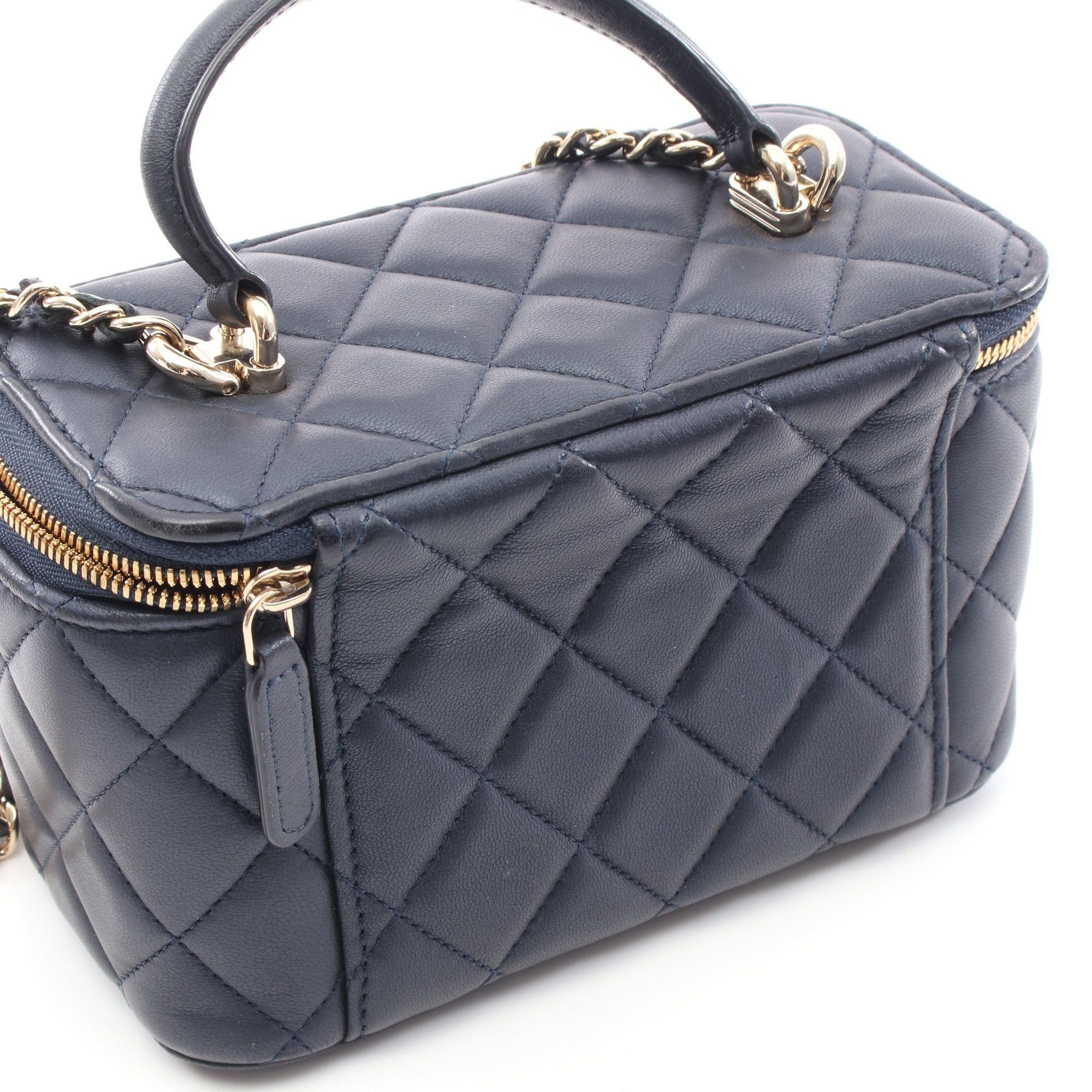 Chanel Chanel Matelasse Vanity Bag Chain Shoulder Leather Navy Gold Hardware Size ONE SIZE - 9 Thumbnail