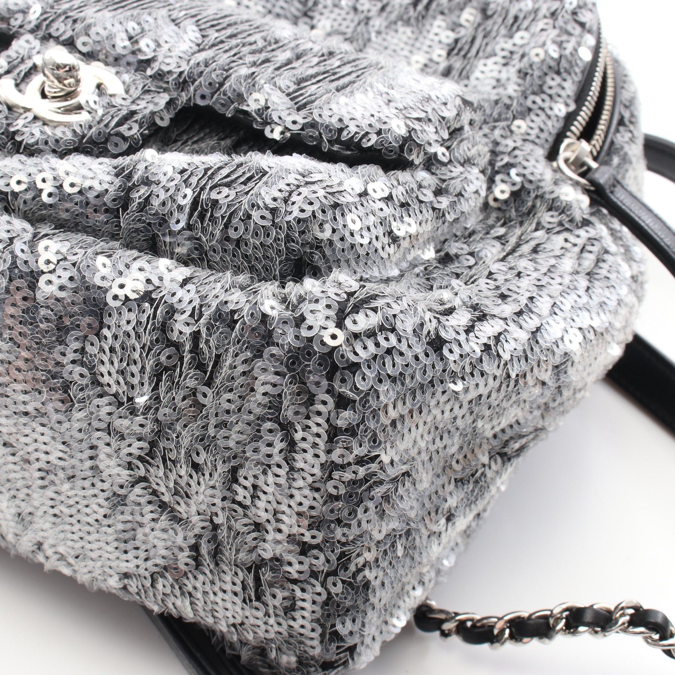 Chanel Chanel Mini Rucksack Leather Sequin Black Clear Silver Hardware Size ONE SIZE - 6 Thumbnail