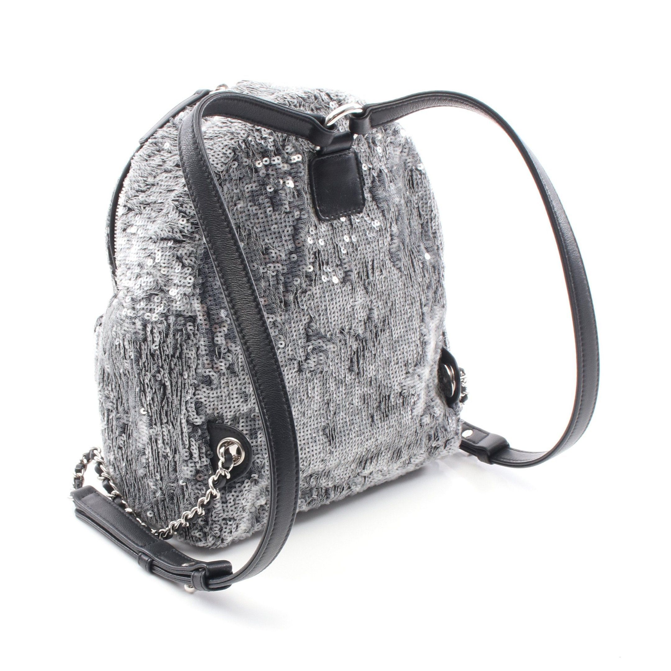 Chanel Chanel Mini Rucksack Leather Sequin Black Clear Silver Hardware Size ONE SIZE - 2 Thumbnail