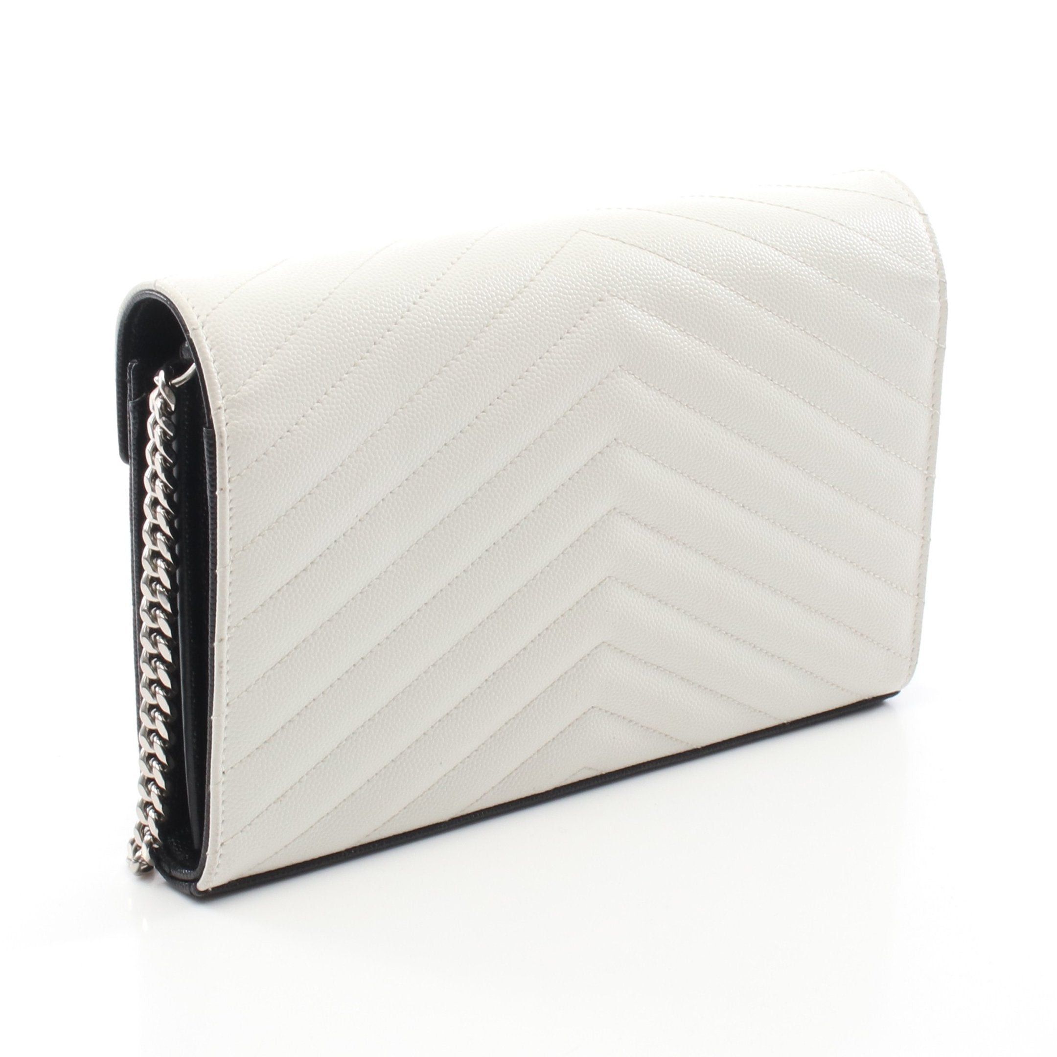 Yves Saint Laurent Yves Saint Laurent Cassandra Classic Chain Wallet Leather Off White Black Size ONE SIZE - 2 Thumbnail