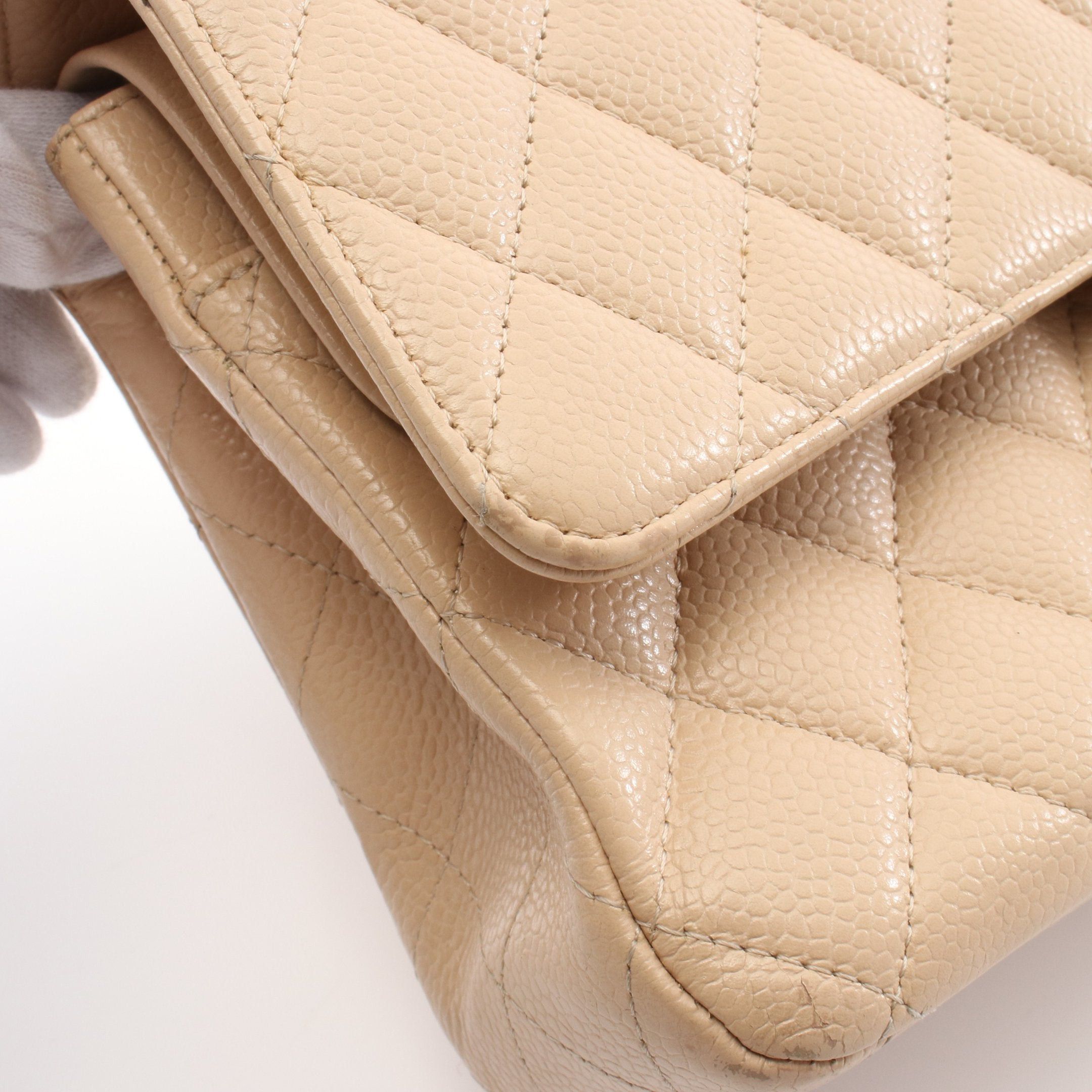 Chanel Chanel Matelasse Double Flap Chain Shoulder Bag Caviar Skin Beige Silver Hardware Size ONE SIZE - 9 Thumbnail