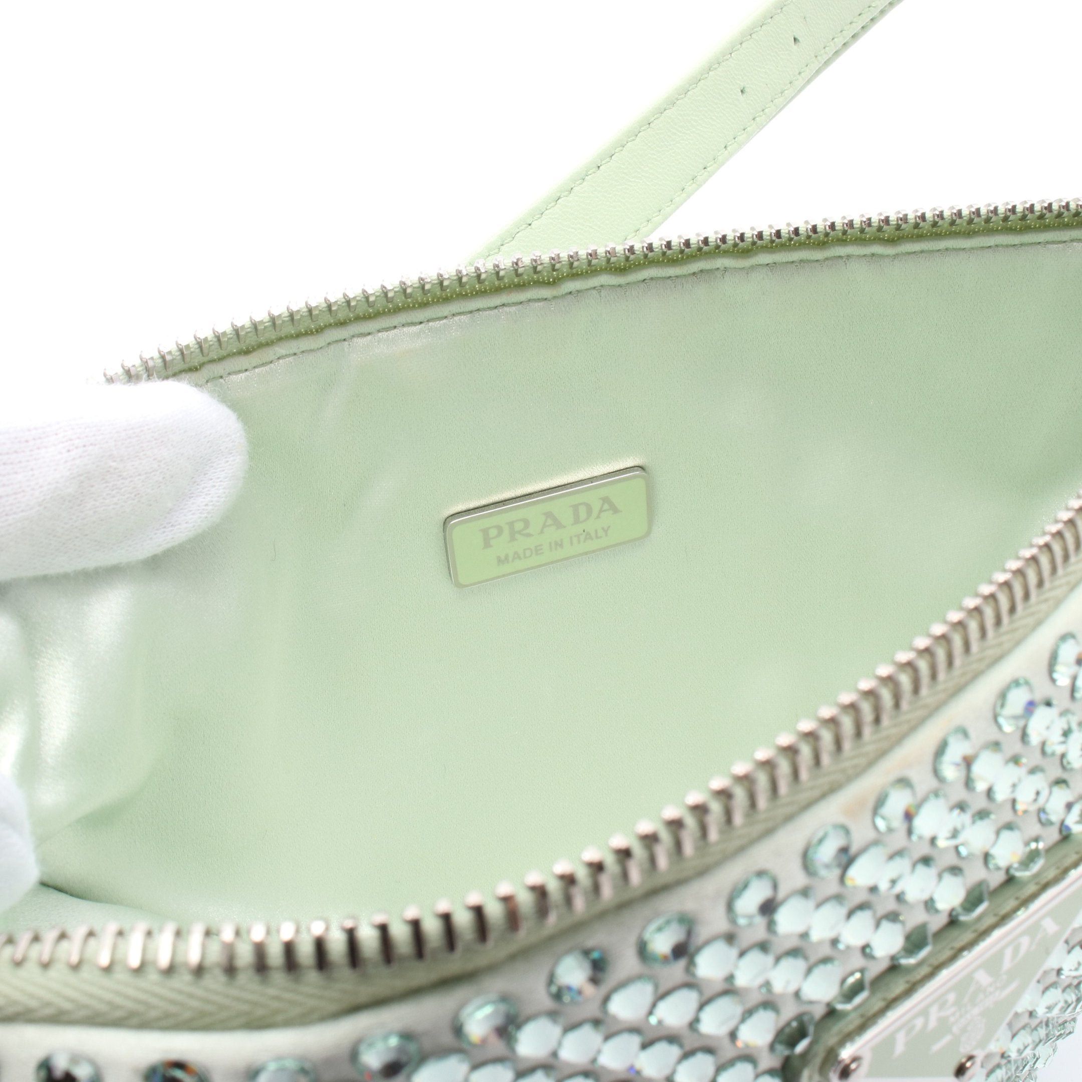 Prada Prada Handbag Satin Rhinestone Light Green Size ONE SIZE - 4 Thumbnail
