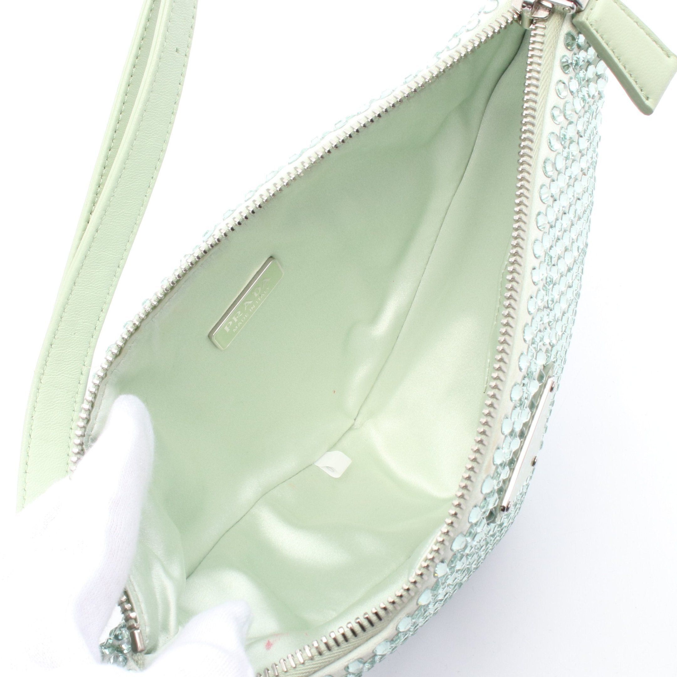 Prada Prada Handbag Satin Rhinestone Light Green Size ONE SIZE - 3 Thumbnail