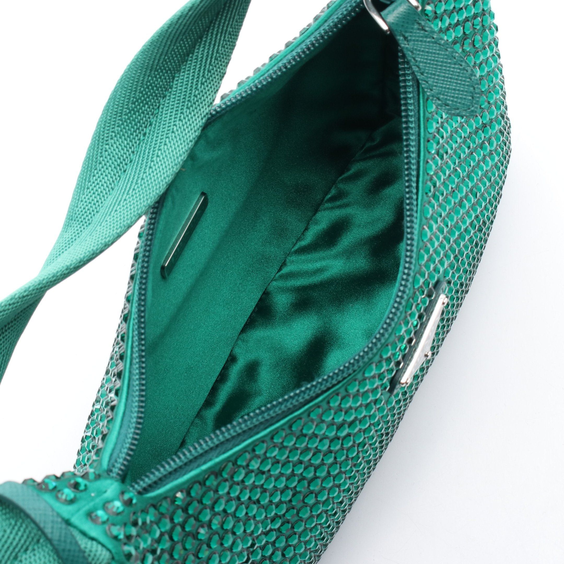 Prada Prada Handbag Satin Rhinestone Green Size ONE SIZE - 3 Thumbnail