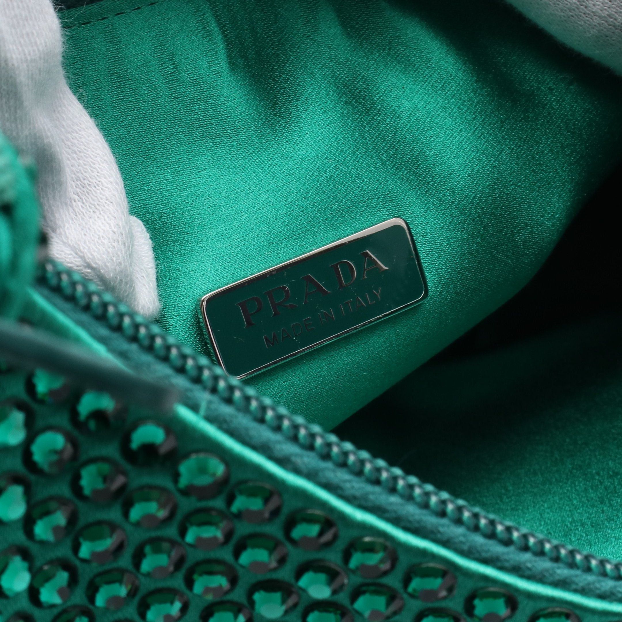 Prada Prada Handbag Satin Rhinestone Green Size ONE SIZE - 4 Thumbnail