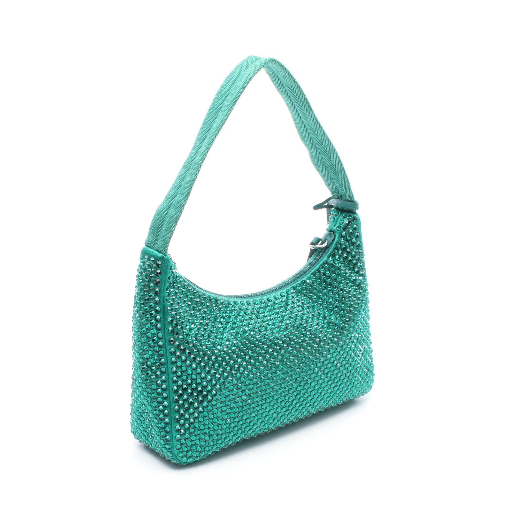 Prada Prada Handbag Satin Rhinestone Green Size ONE SIZE - 2 Thumbnail