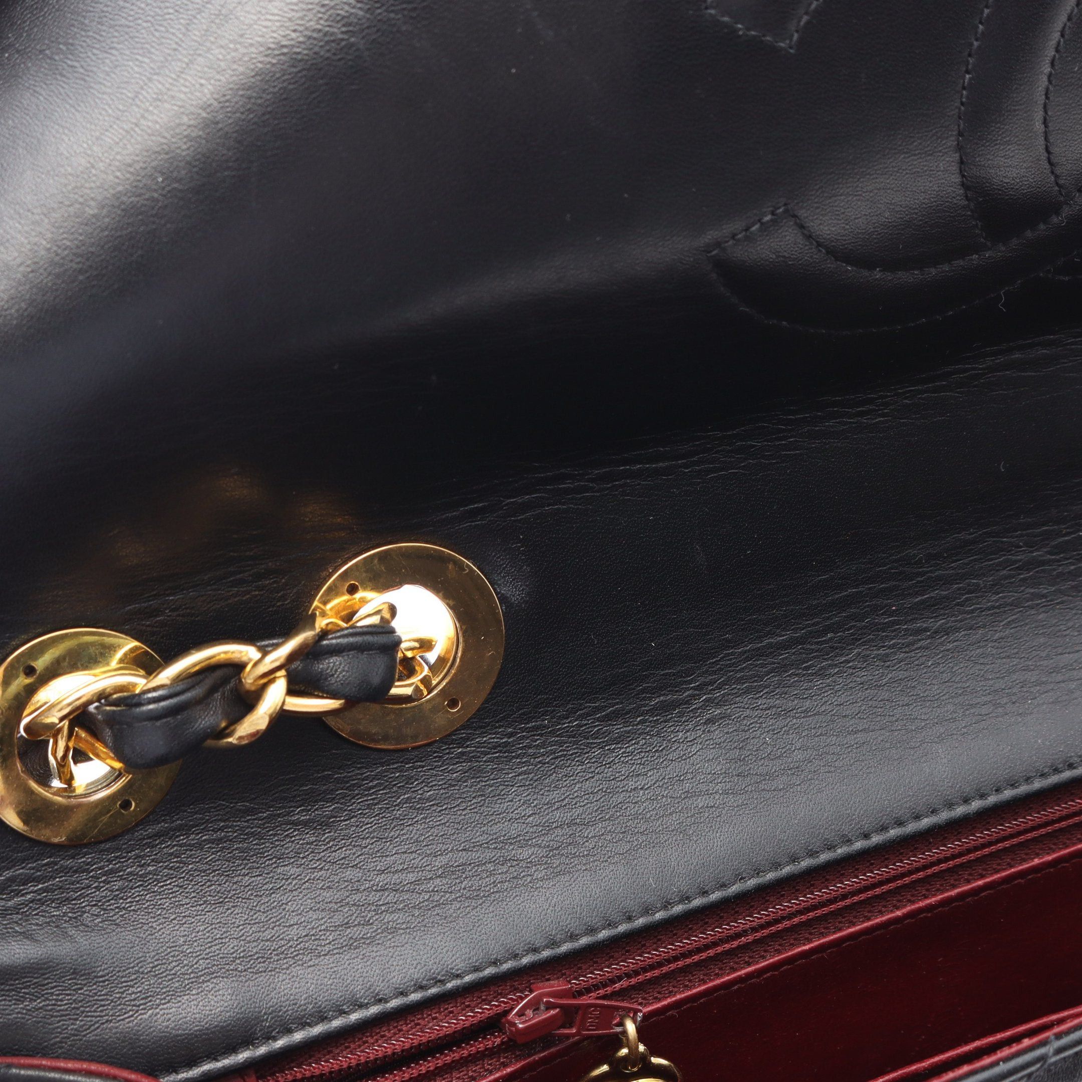 Chanel Chanel Decamatlassé 34 Double Chain Shoulder Bag Lambskin Black Gold Hardware Size ONE SIZE - 11 Thumbnail
