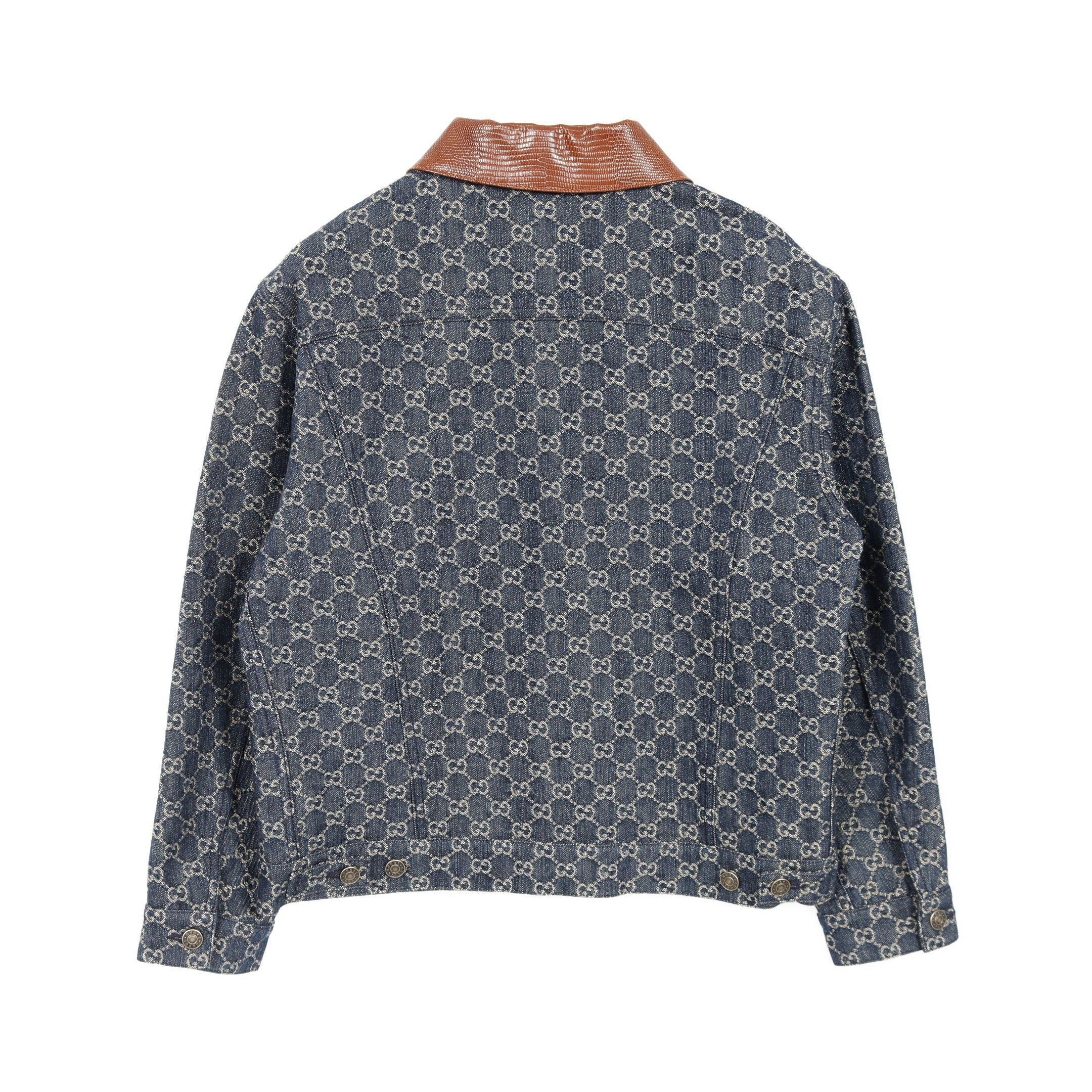 Gucci Gucci Gg Pattern Denim Jacket Cotton Indigo Blue Brown Leather Color-Block Lizard Embossed Size ONE SIZE - 2 Thumbnail