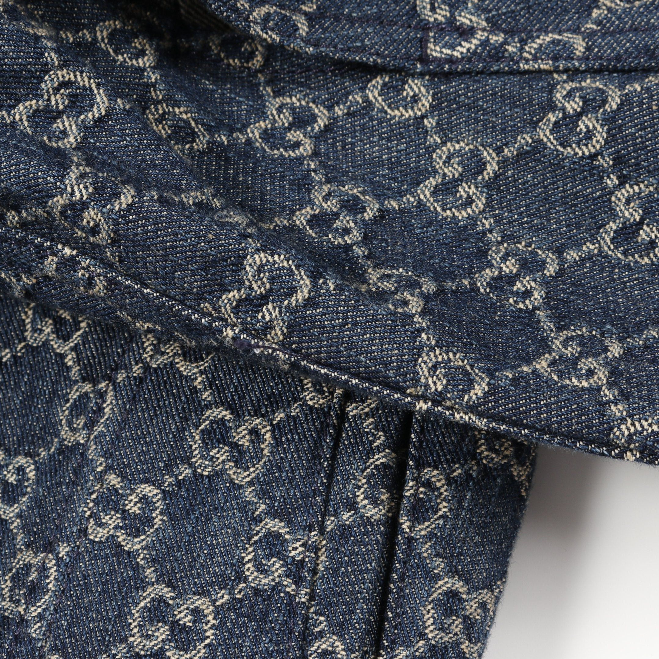 Gucci Gucci Gg Pattern Denim Jacket Cotton Indigo Blue Brown Leather Color-Block Lizard Embossed Size ONE SIZE - 6 Thumbnail