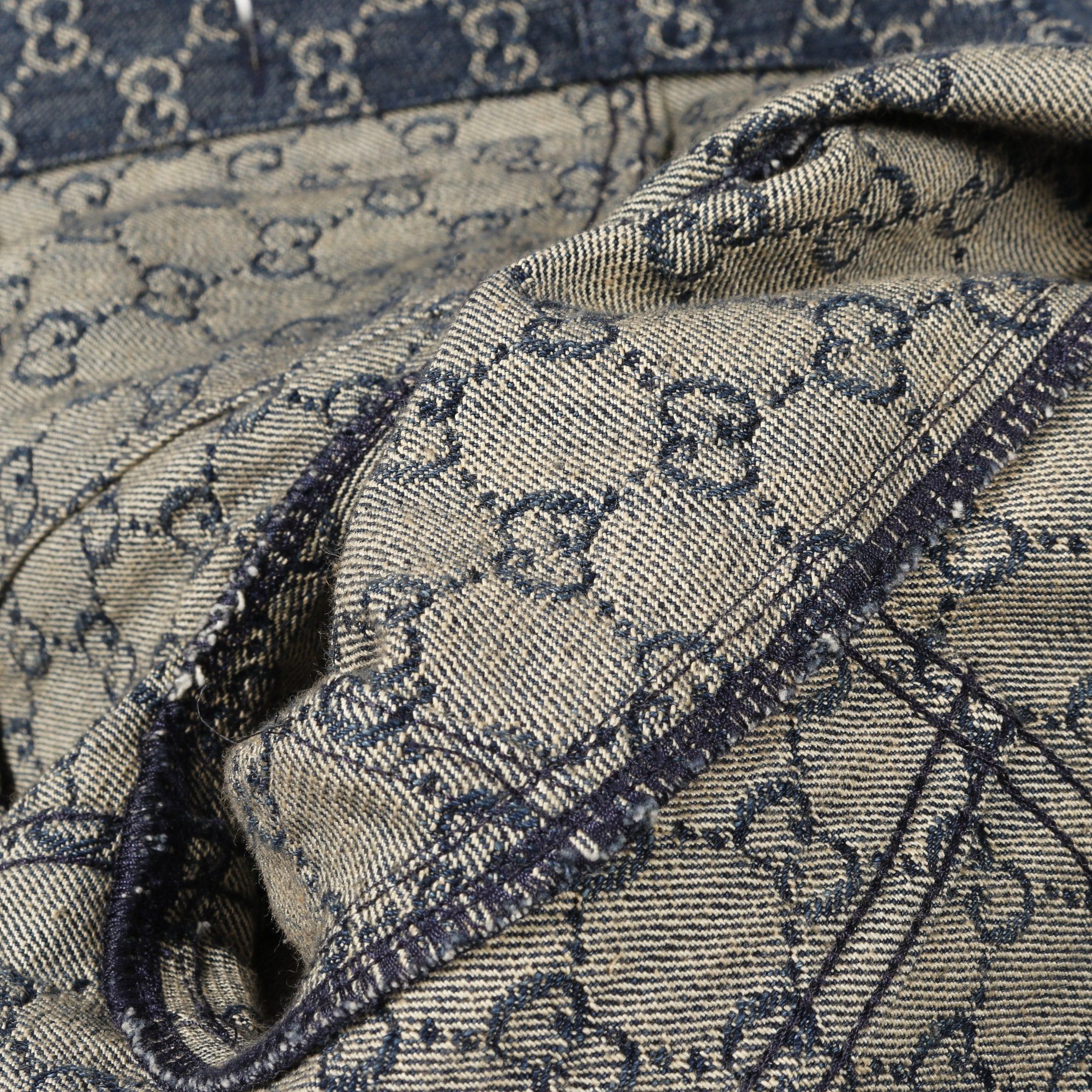Gucci Gucci Gg Pattern Denim Jacket Cotton Indigo Blue Brown Leather Color-Block Lizard Embossed Size ONE SIZE - 7 Thumbnail