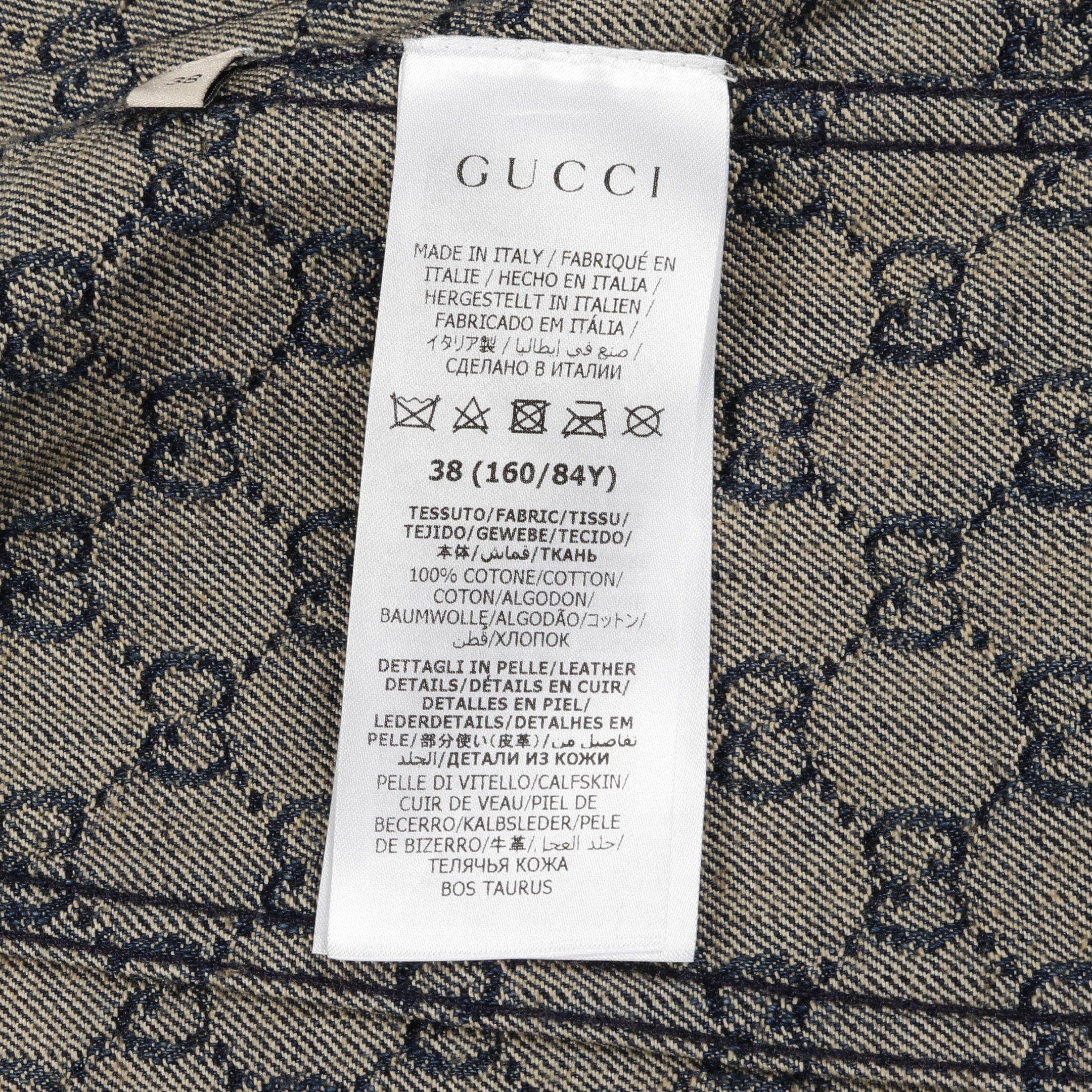 Gucci Gucci Gg Pattern Denim Jacket Cotton Indigo Blue Brown Leather Color-Block Lizard Embossed Size ONE SIZE - 5 Thumbnail