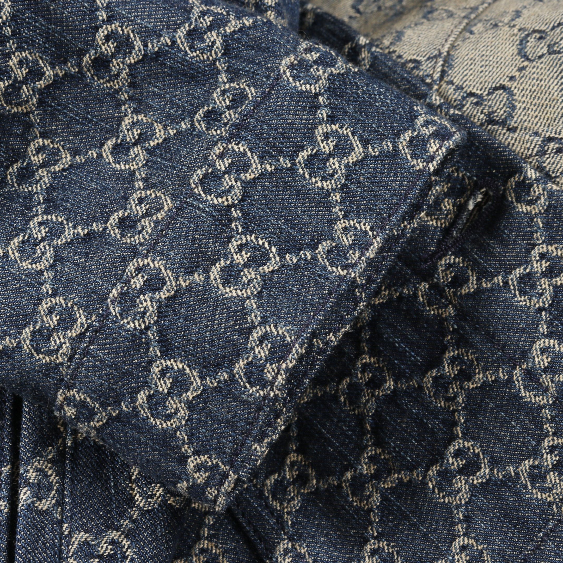 Gucci Gucci Gg Pattern Denim Jacket Cotton Indigo Blue Brown Leather Color-Block Lizard Embossed Size ONE SIZE - 9 Thumbnail