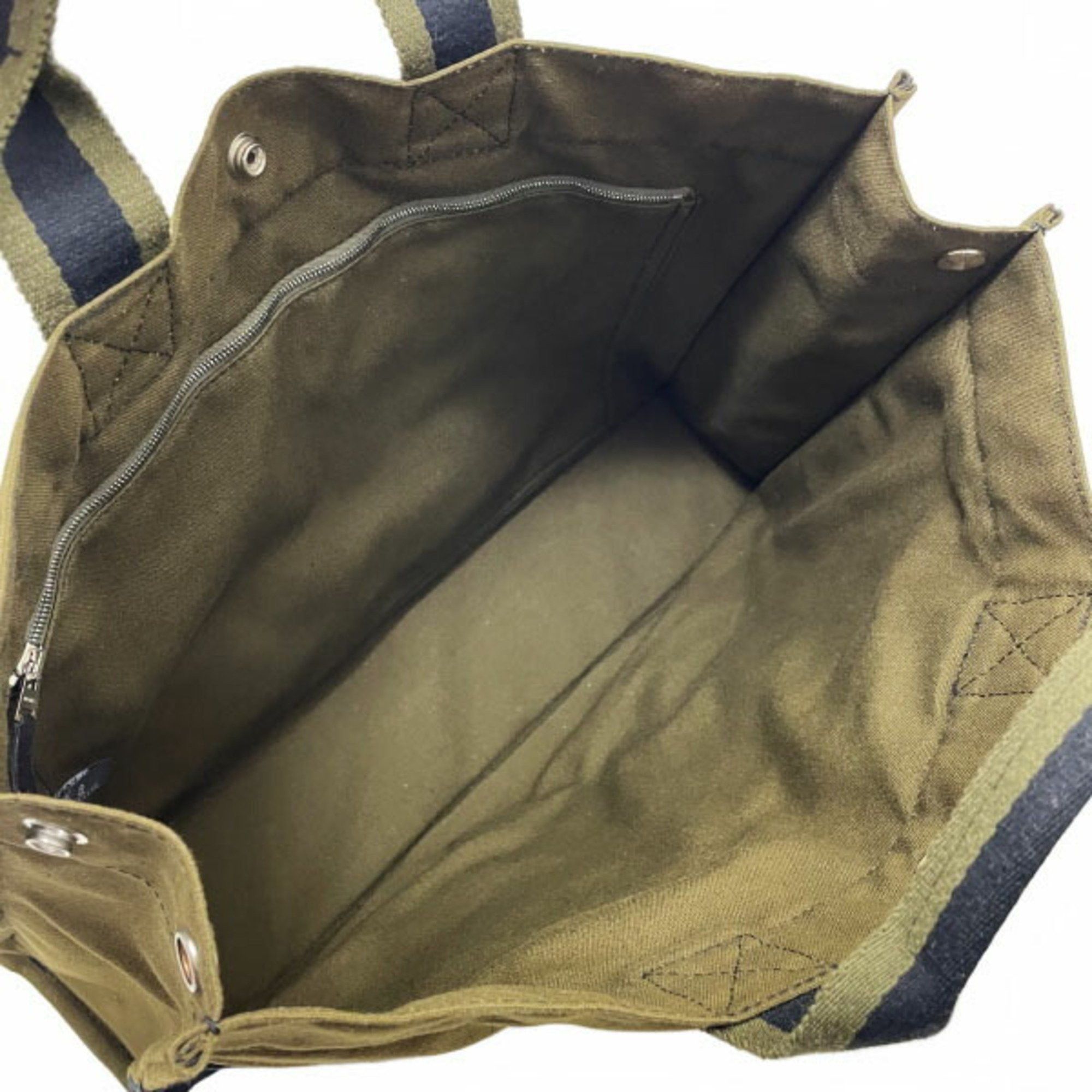 Hermes Hermes Tote Bag Foule MM Canvas Khaki Green Black HERMES Bicolor Handbag Unisex AHN-15146 Size ONE SIZE - 5 Thumbnail