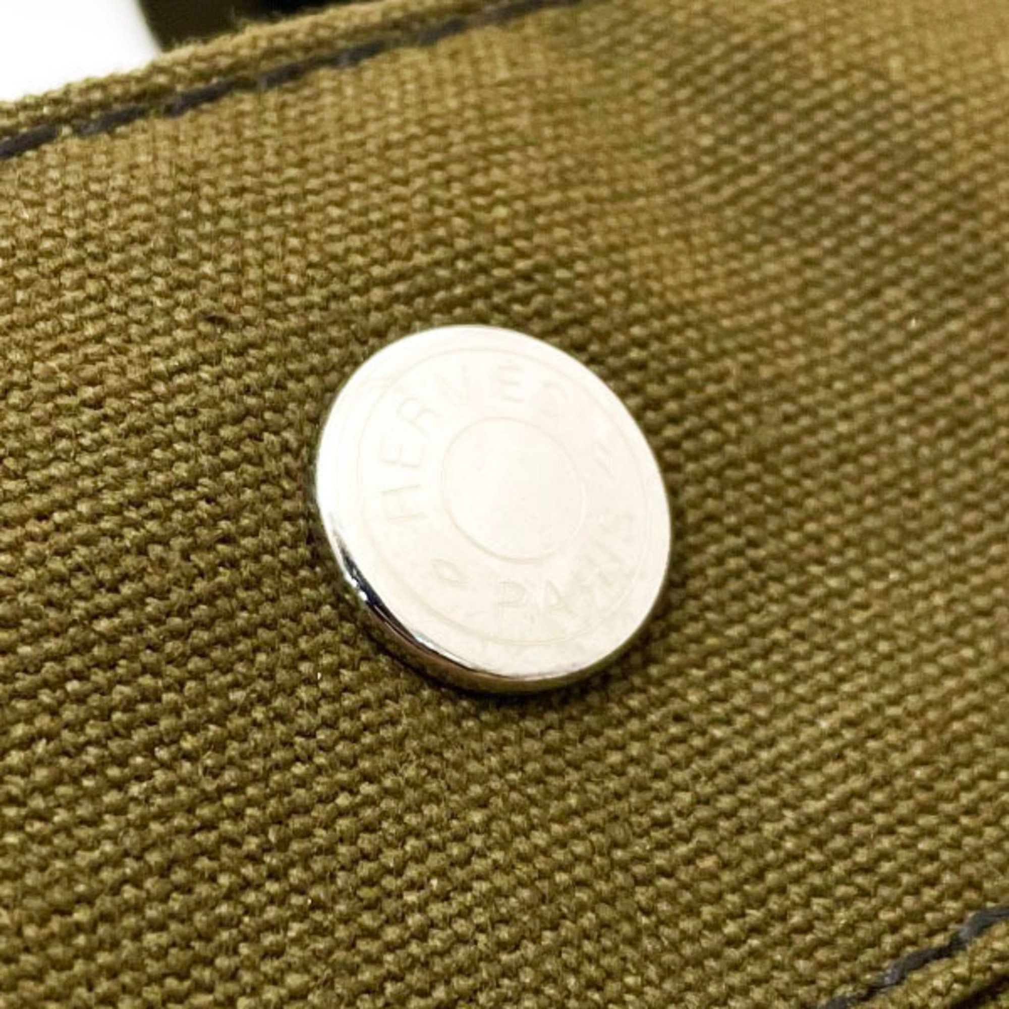 Hermes Hermes Tote Bag Foule MM Canvas Khaki Green Black HERMES Bicolor Handbag Unisex AHN-15146 Size ONE SIZE - 4 Thumbnail