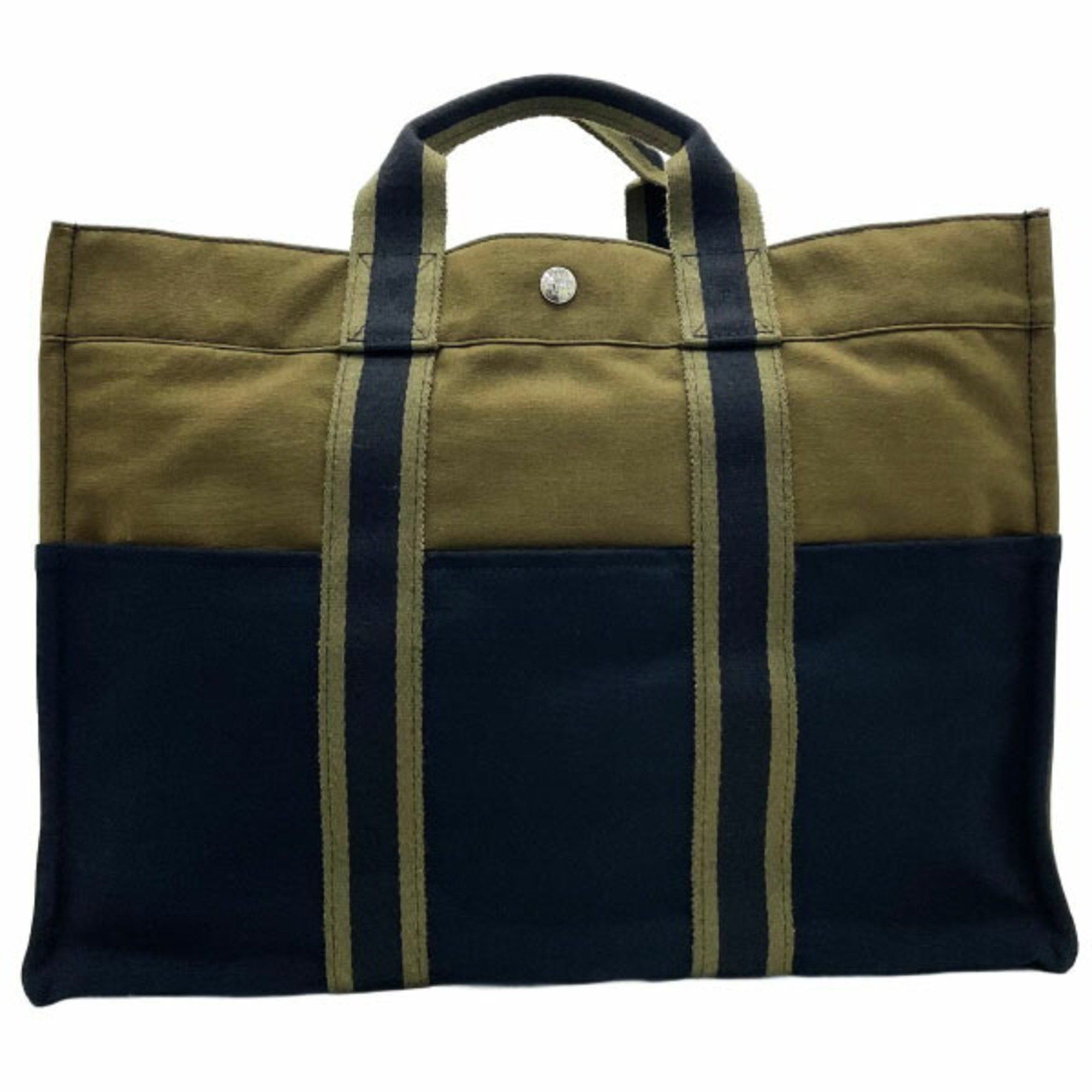Hermes Hermes Tote Bag Foule MM Canvas Khaki Green Black HERMES Bicolor Handbag Unisex AHN-15146 Size ONE SIZE - 2 Thumbnail