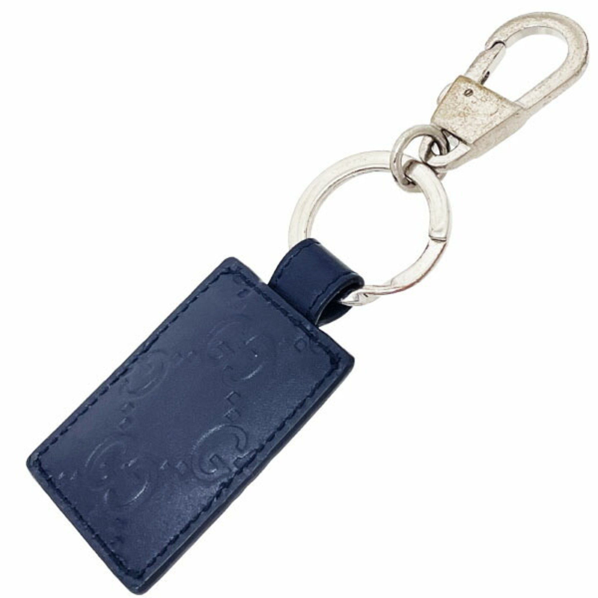 Gucci Gucci Keychain Signature Leather Keyring Calf Navy 478136 GUCCI GG Guccissima Shima Line Tag Key Hook Charm Bag SK-15314 Size ONE SIZE - 2 Thumbnail