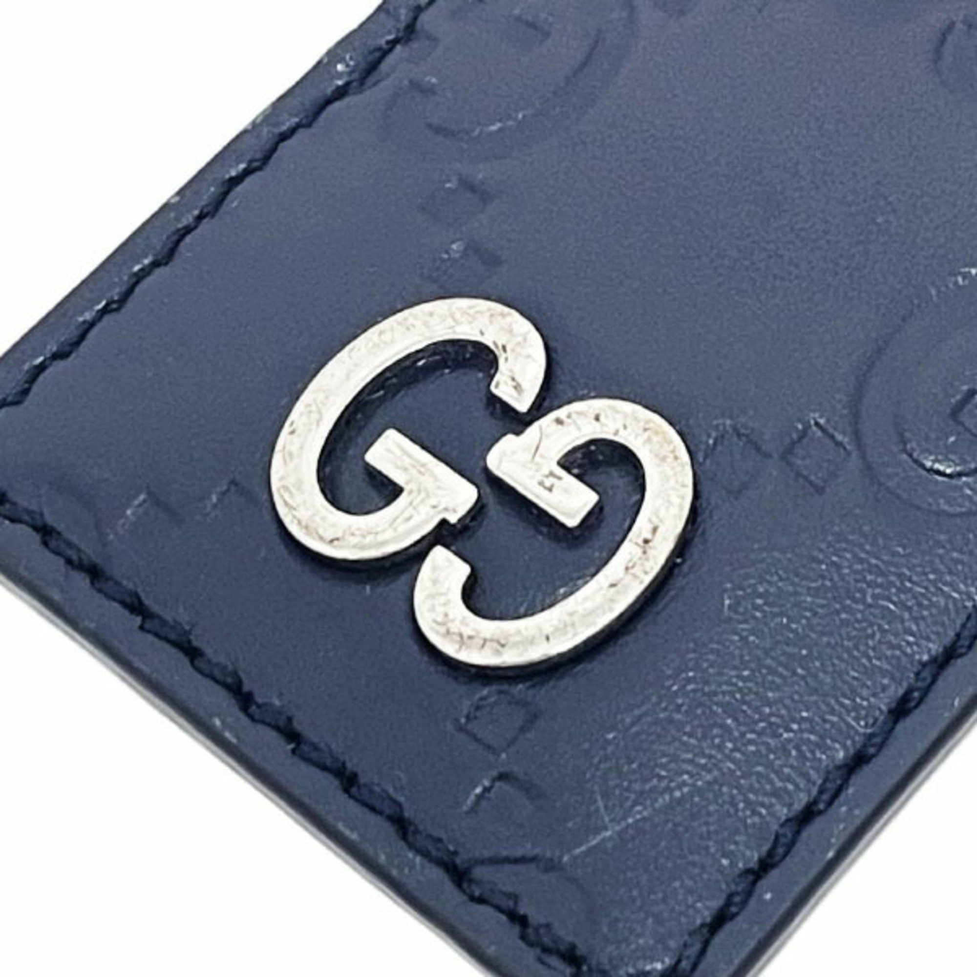 Gucci Gucci Keychain Signature Leather Keyring Calf Navy 478136 GUCCI GG Guccissima Shima Line Tag Key Hook Charm Bag SK-15314 Size ONE SIZE - 4 Thumbnail
