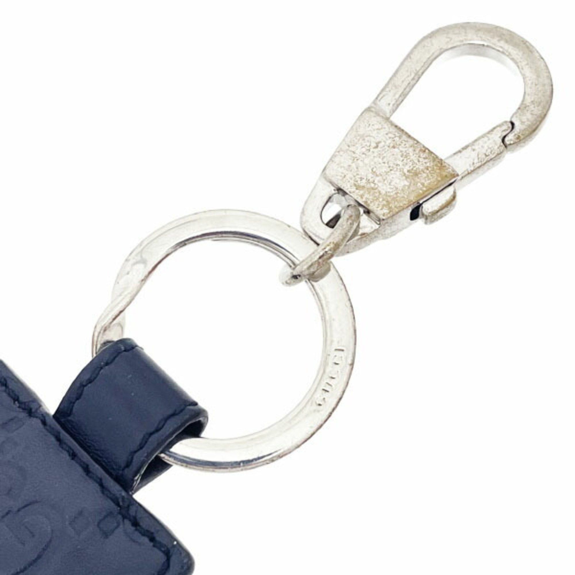 Gucci Gucci Keychain Signature Leather Keyring Calf Navy 478136 GUCCI GG Guccissima Shima Line Tag Key Hook Charm Bag SK-15314 Size ONE SIZE - 5 Thumbnail