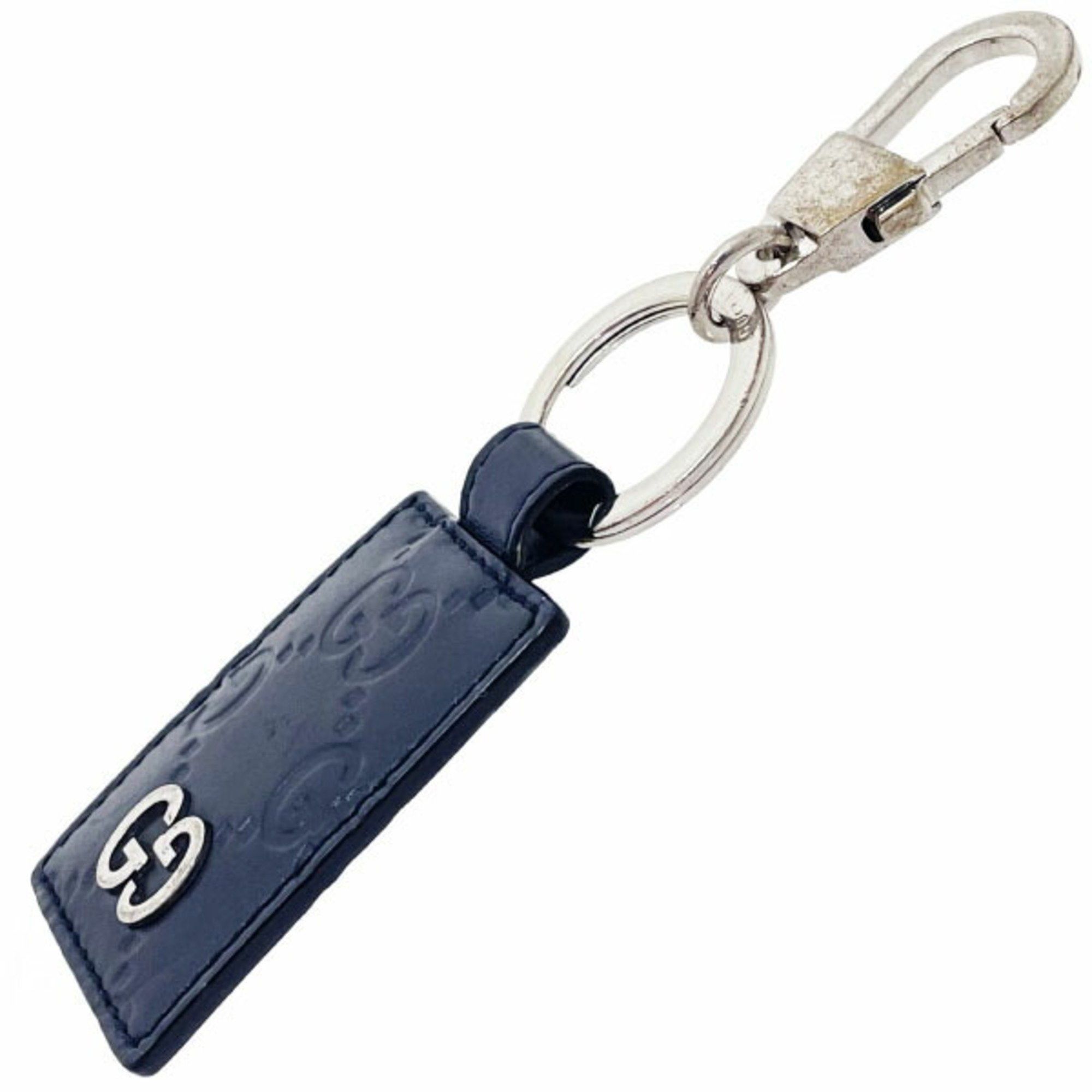 Gucci Gucci Keychain Signature Leather Keyring Calf Navy 478136 GUCCI GG Guccissima Shima Line Tag Key Hook Charm Bag SK-15314 Size ONE SIZE - 3 Thumbnail