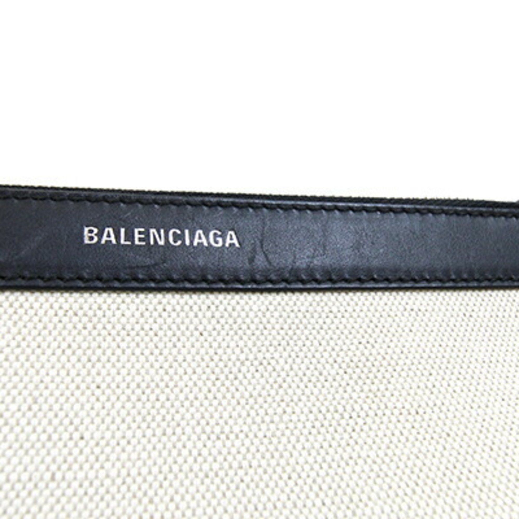 Balenciaga Tote Bag Navy Cabas Small 339933 Ivory Black Canvas Leather Handbag Women's BALENCIAGA