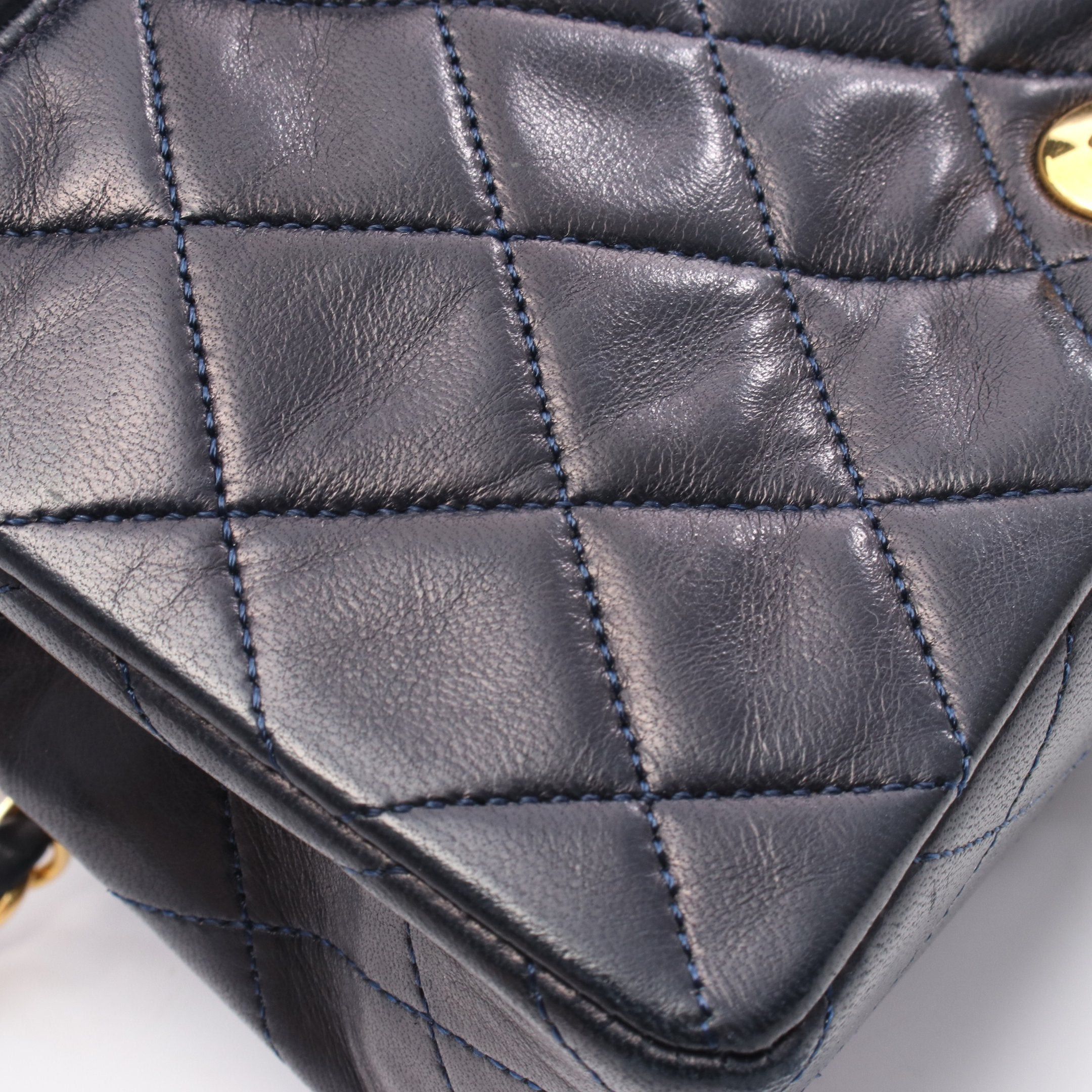 Chanel Chanel Mini Matelasse Full Flap Chain Shoulder Bag Lambskin Navy Gold Hardware Size ONE SIZE - 8 Thumbnail