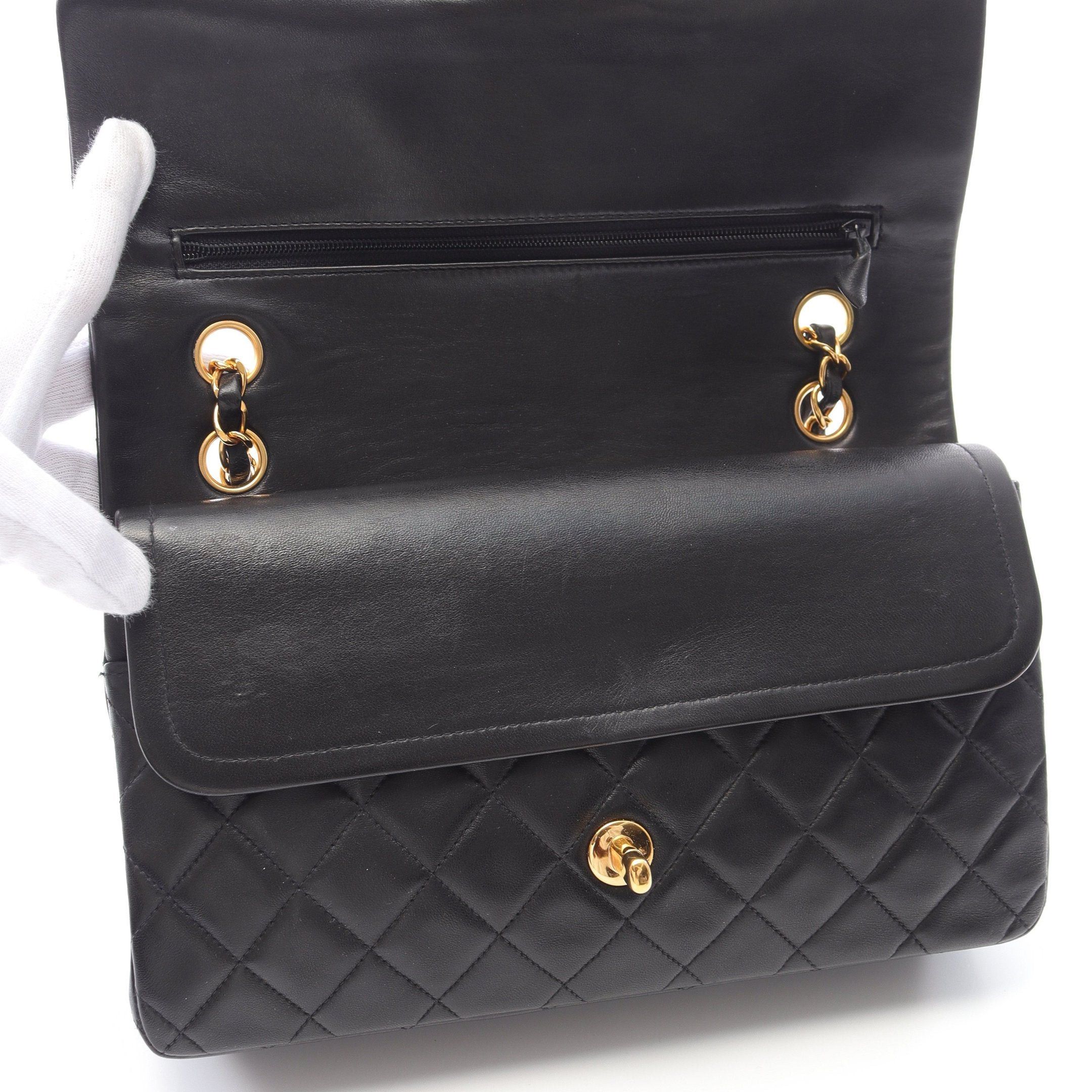 Chanel Chanel Matelasse Double Flap Chain Shoulder Bag Lambskin Black Gold Hardware Size ONE SIZE - 9 Thumbnail