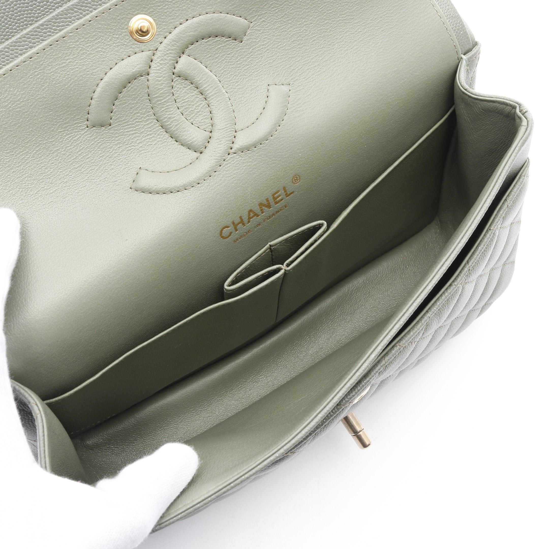 Chanel Chanel Matelasse Double Flap Chain Shoulder Bag Caviar Skin Light Green Gold Hardware Size ONE SIZE - 3 Thumbnail