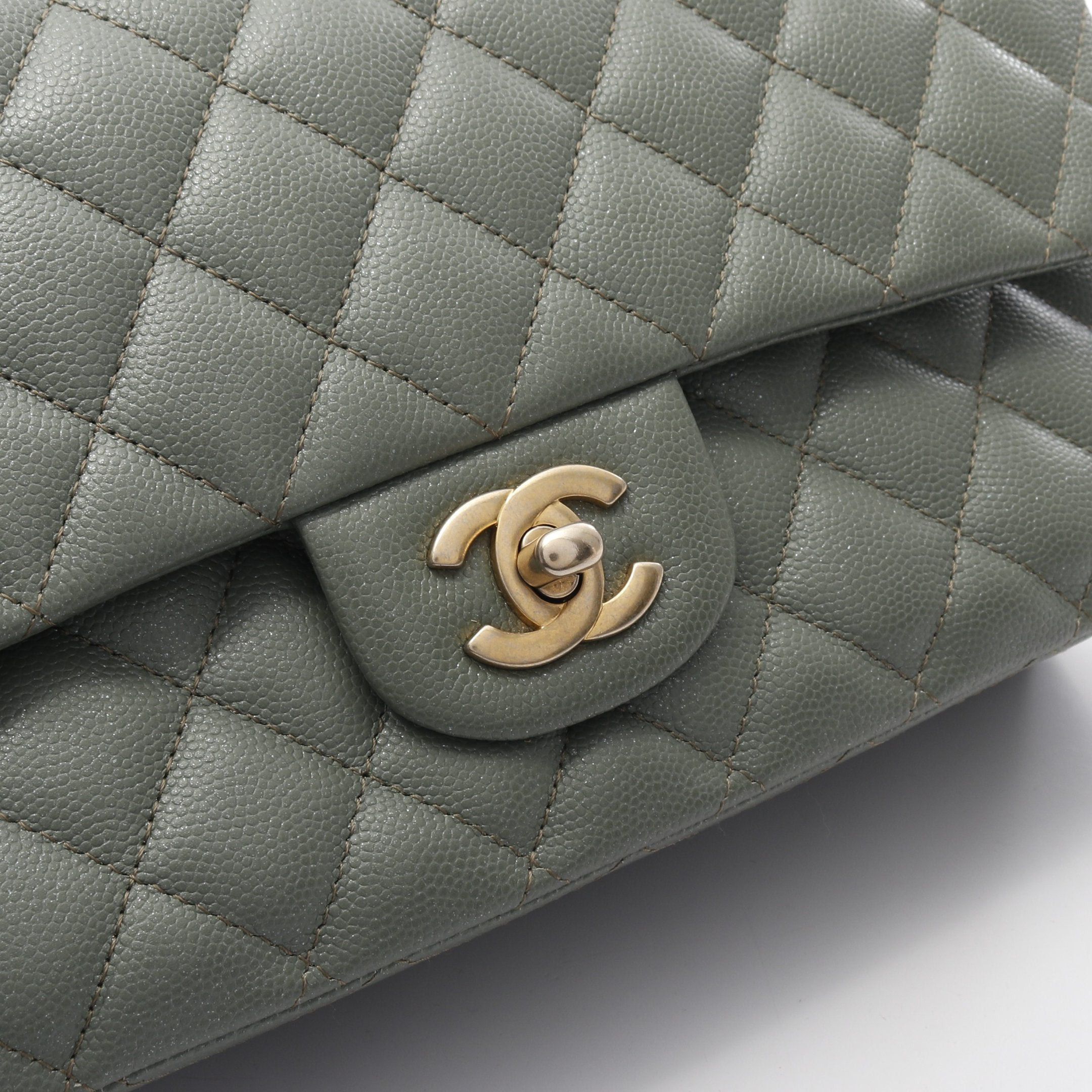 Chanel Chanel Matelasse Double Flap Chain Shoulder Bag Caviar Skin Light Green Gold Hardware Size ONE SIZE - 10 Thumbnail