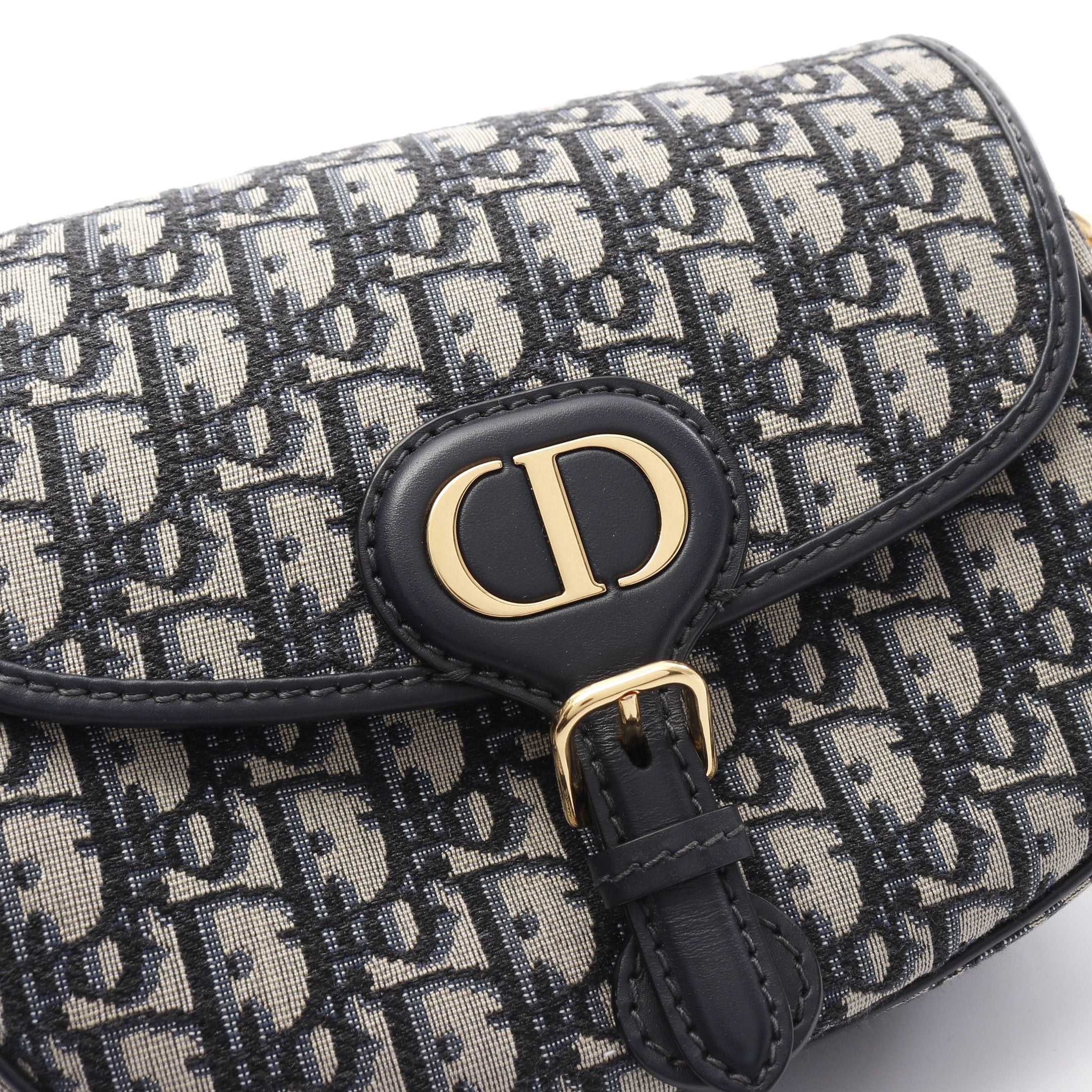 Dior Dior Bobby Medium Oblique Jacquard Shoulder Bag Canvas Leather Beige Navy Size ONE SIZE - 8 Thumbnail